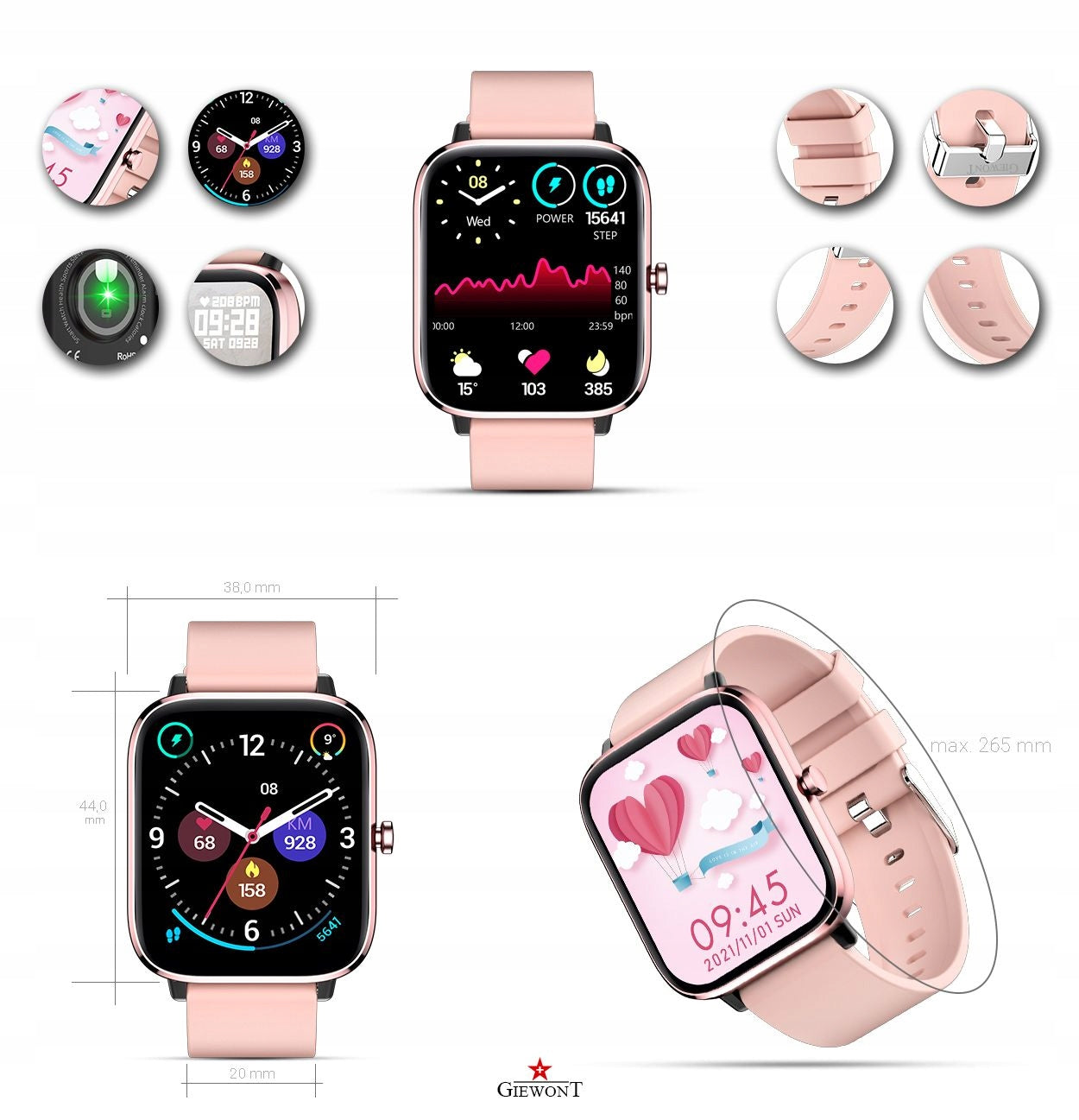 Smartwatch GIEWONT Dynamic SmartCall GW230-1 - Rose Gold/Powder Pink Manufacturer code GW230-1