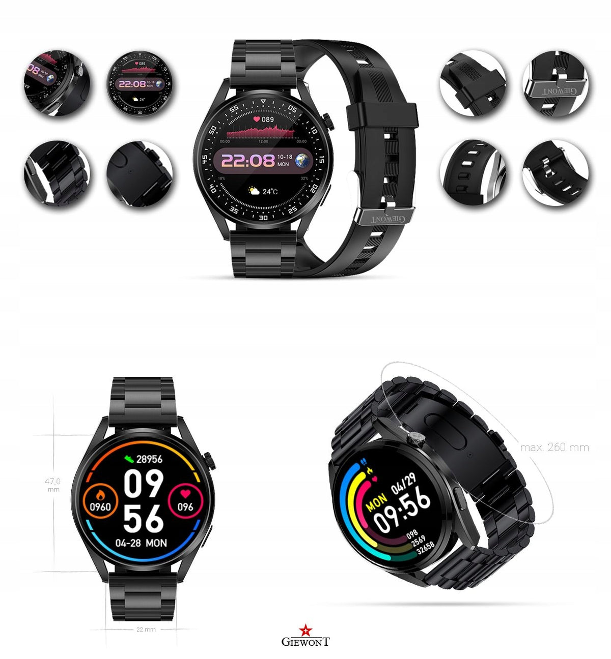 Smartwatch GIEWONT Vertex SmartCall GW450-1 Carbon/Carbon Silicone Brand Giewont