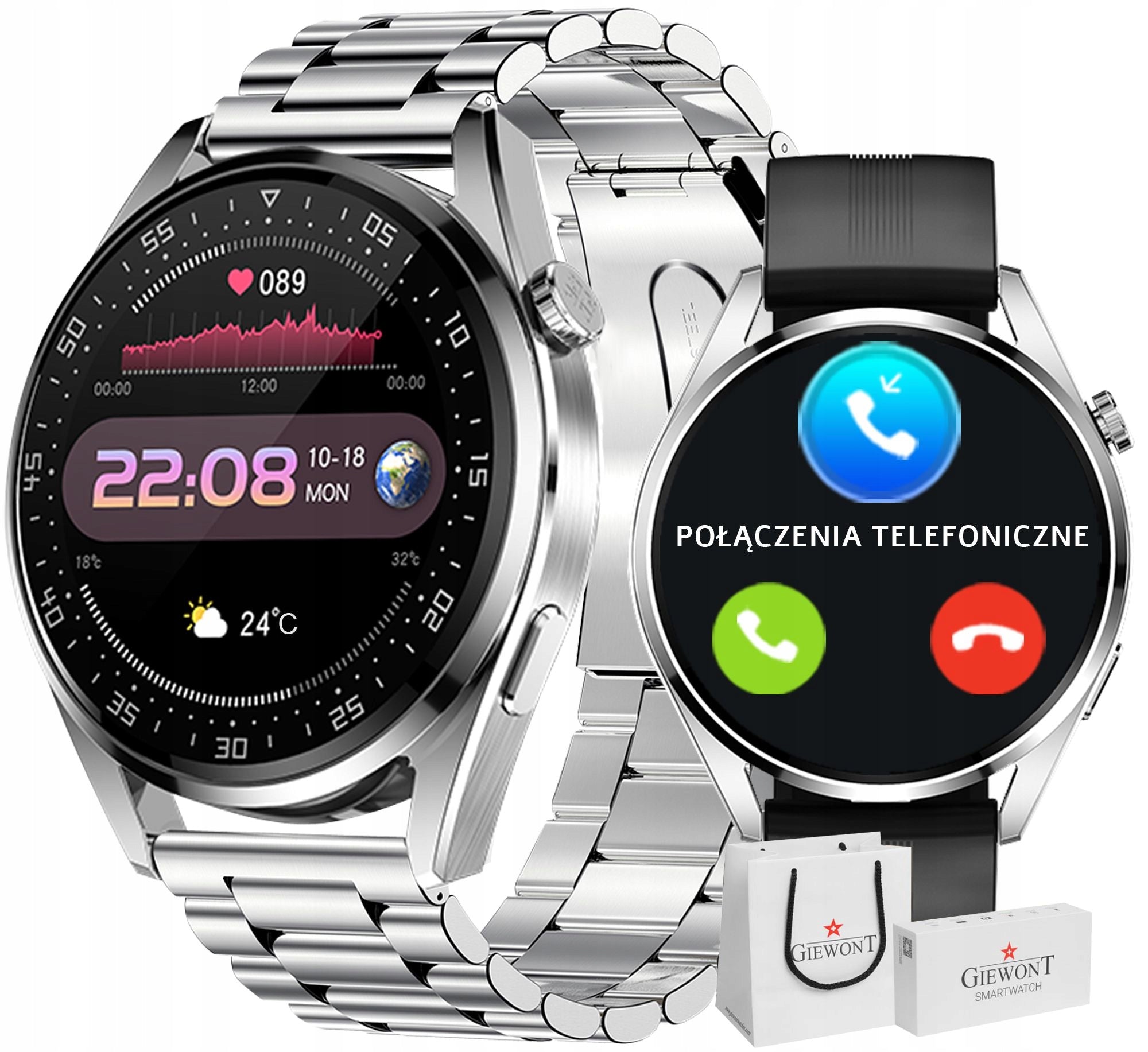 Smartwatch GIEWONT Vertex SmartCall GW450-4 Silver/Carbon Silicone
