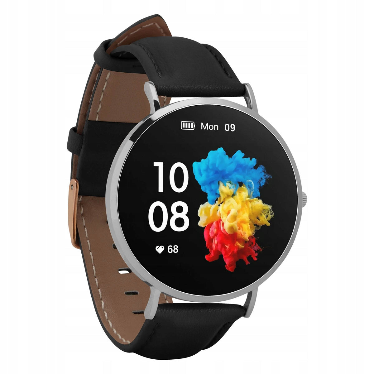 Smartwatch Garett Verona silver-black leather strap
