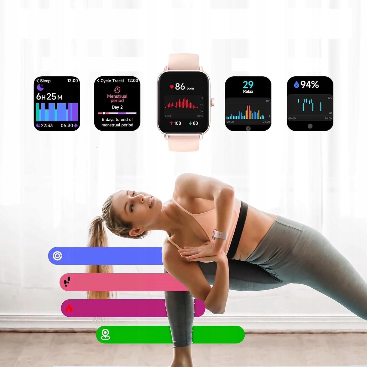 Smartwatch Health and Fitness Monitor 24/7 Android iOS Pink Brand no brand