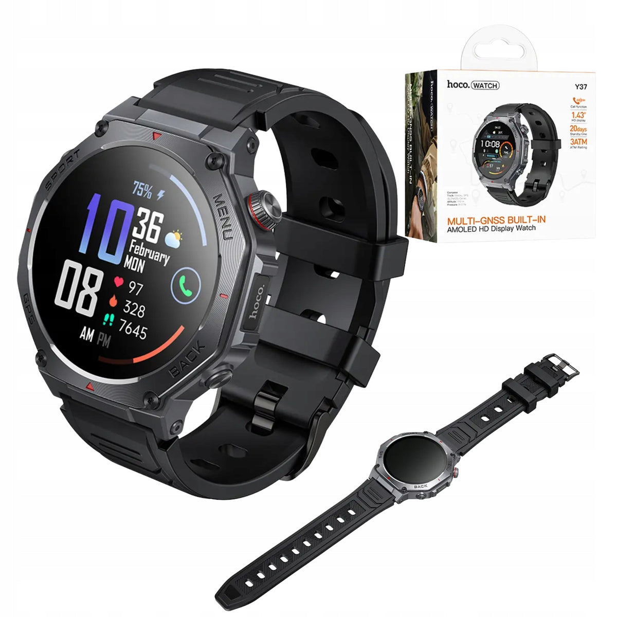 Smartwatch Hoco 1,43" AMOLED GPS With Talk Function Y37 Black