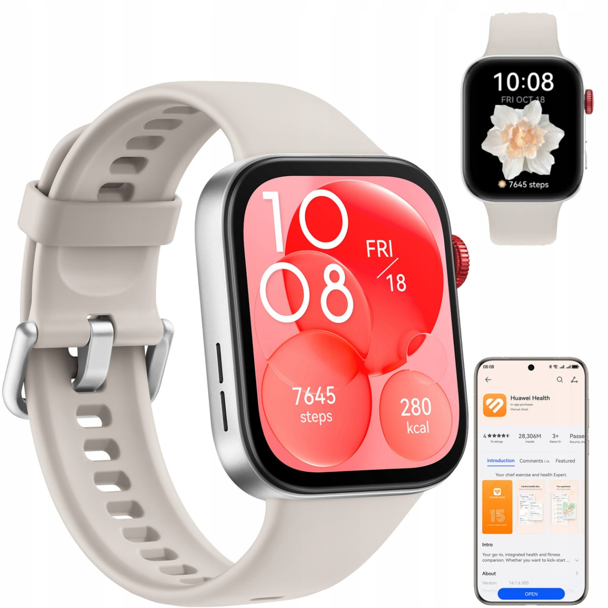Smartwatch Huawei Watch Fit 3 White Fitness Tracker AMOLED GPS Heart Rate Monitor