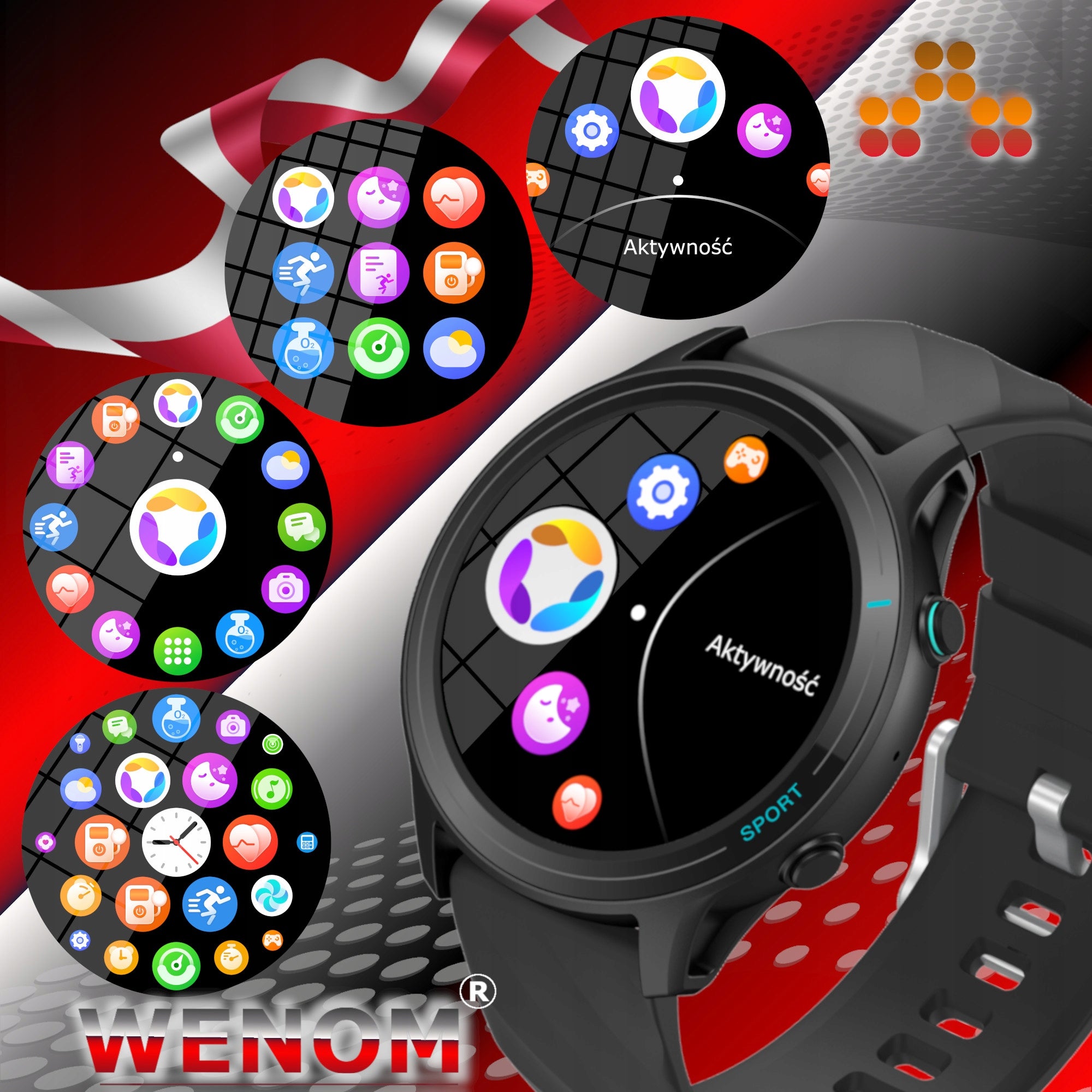 Smartwatch IP 68 Bluetooth Health Monitor, Waterproof Menu PL Talk Brand Wenom