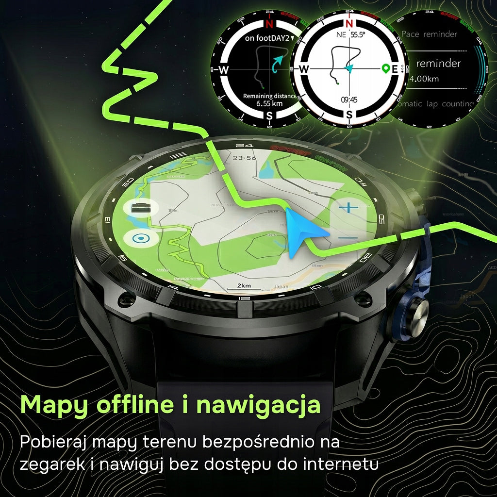 Smartwatch MEN'S BLACK OUTDOOR AMOLED GPS FLASHLIGHT 4GB 860mAh MENU PL PULS Brand MOXEN