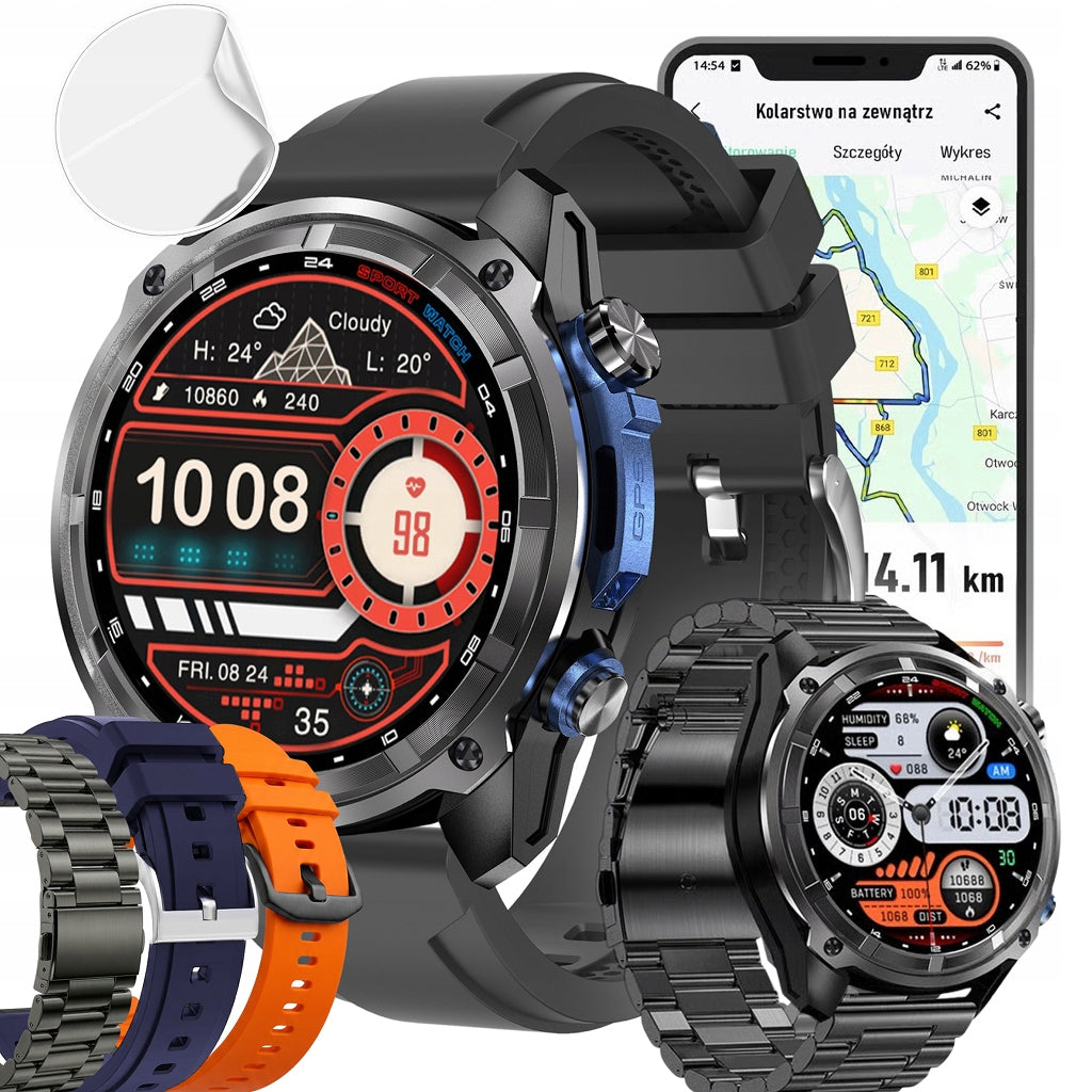 Smartwatch MEN'S BLACK OUTDOOR AMOLED GPS FLASHLIGHT 4GB 860mAh MENU PL PULS
