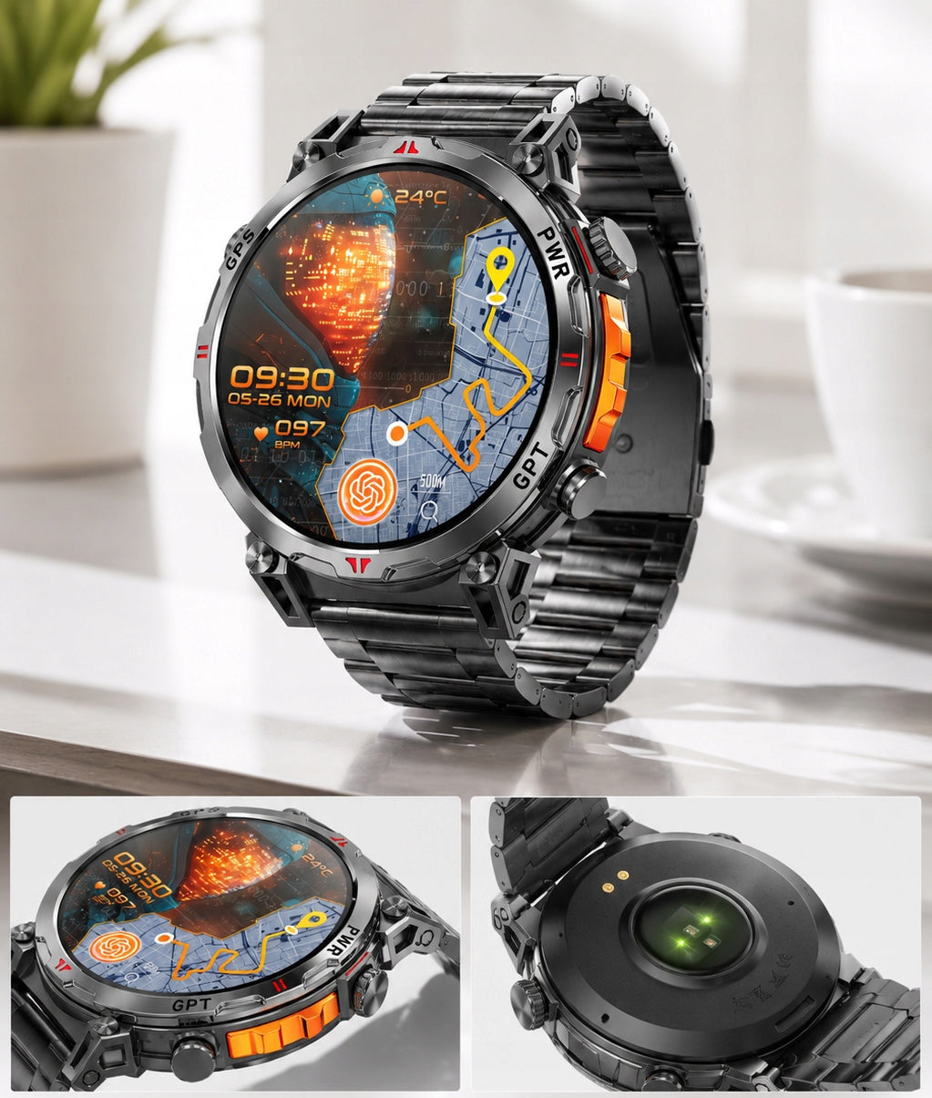 Smartwatch Men's AMOLED GPS BT Call 2 Strips AOD Barometer Compass Rubicon Brand Rubicon