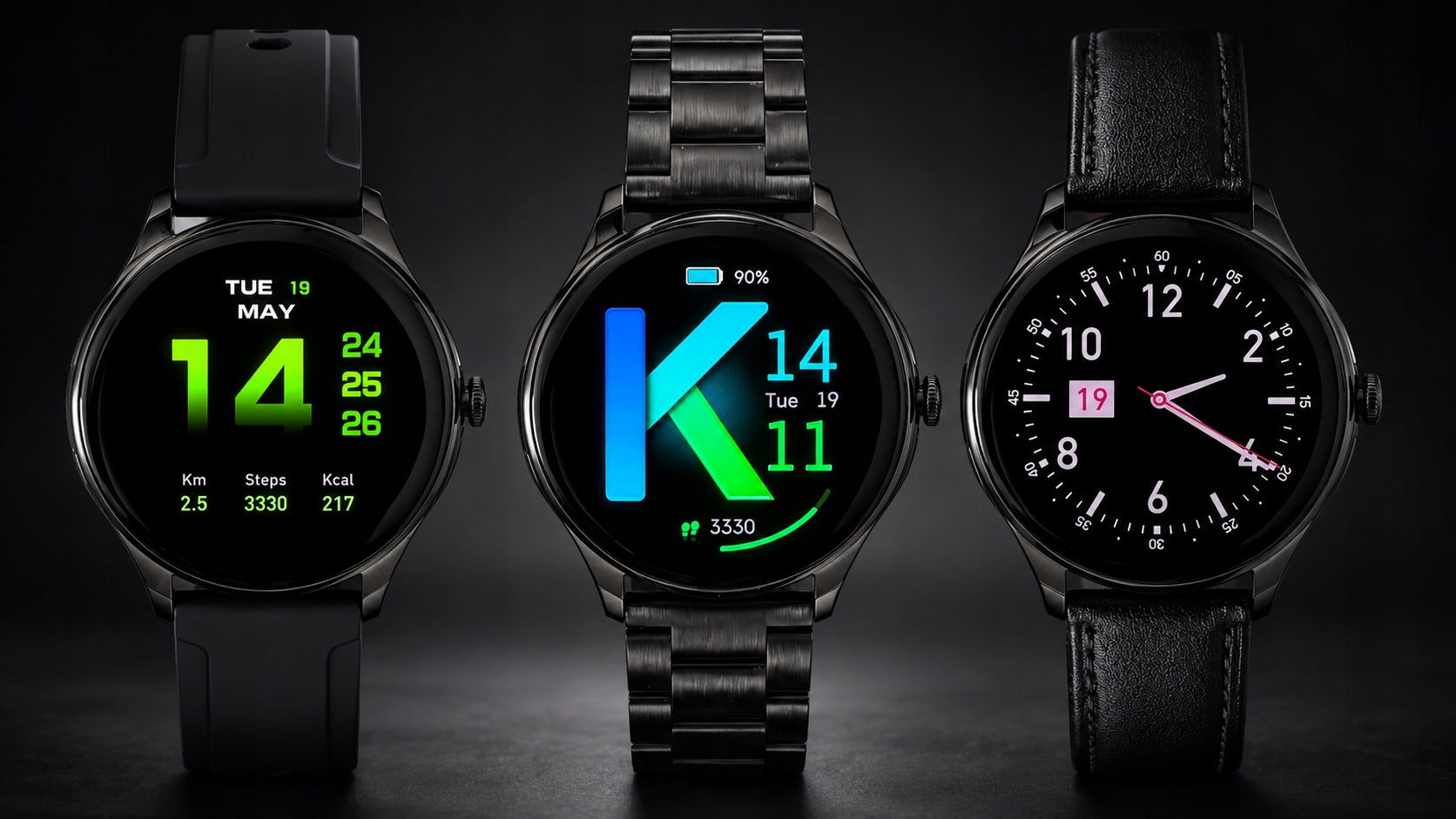 Smartwatch Men's BLACK with bracelet 3 stripes Menu PL AMOLED CONVERSATIONS SMSY Packaging status original