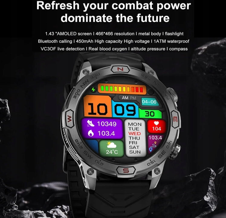 Smartwatch Men's Bluetooth Talk AMOLED Screen 1.43" Battery 60 Days Black Brand no brand