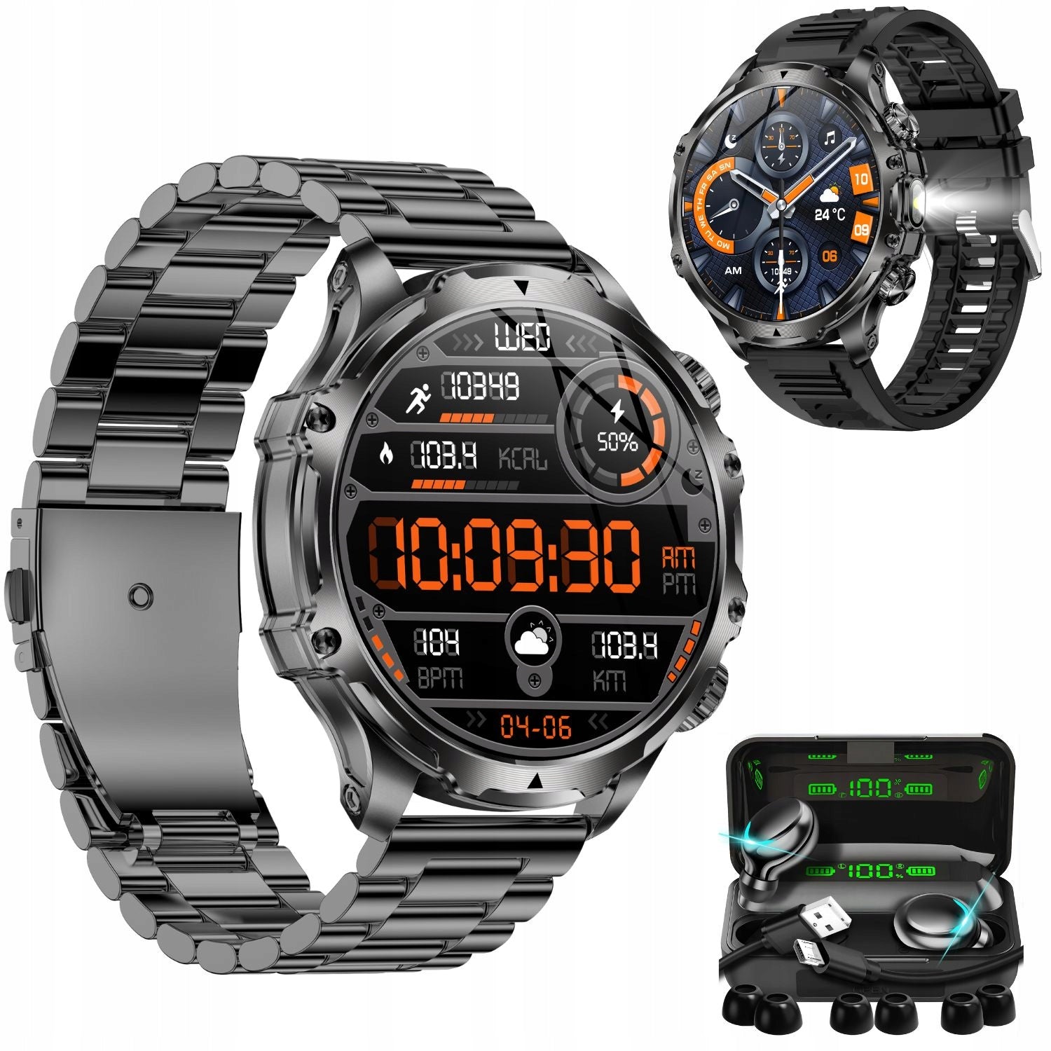 Smartwatch Men's Bluetooth Talking Sport Health Heart Rate Monitor PL + HEADPHONES