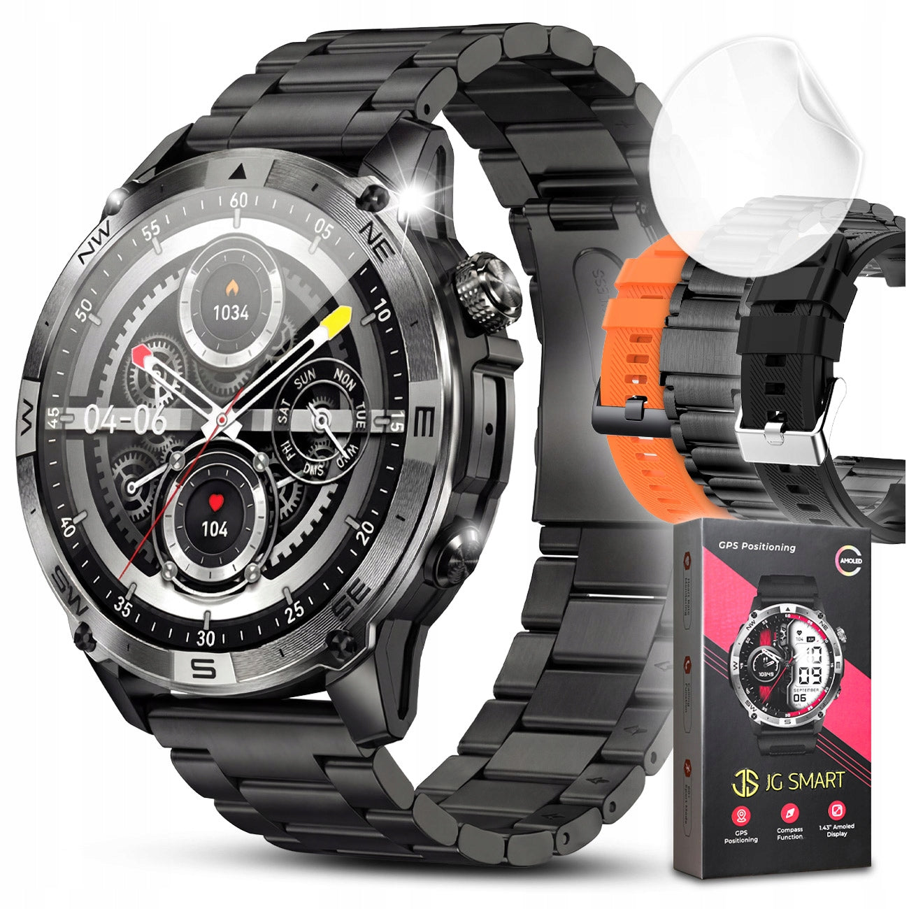 Smartwatch Men's GPS Talk Waterproof Menu PL Sport Compass 530mAh 3Stripes