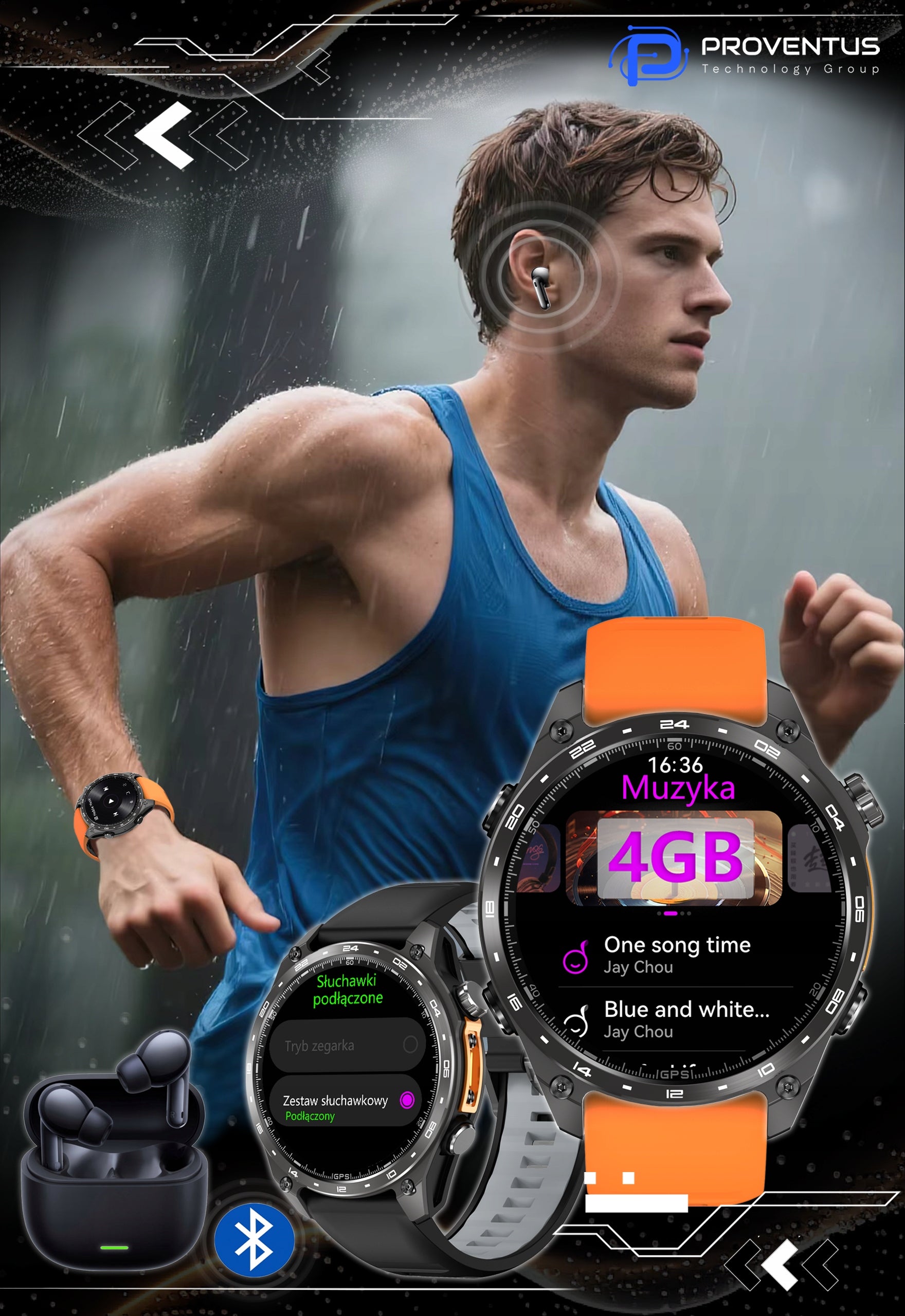 Smartwatch Men's GPS watch MAPS 4GB AMOLED IP68 Conversations PRESSURE MENU PL Brand Proventus