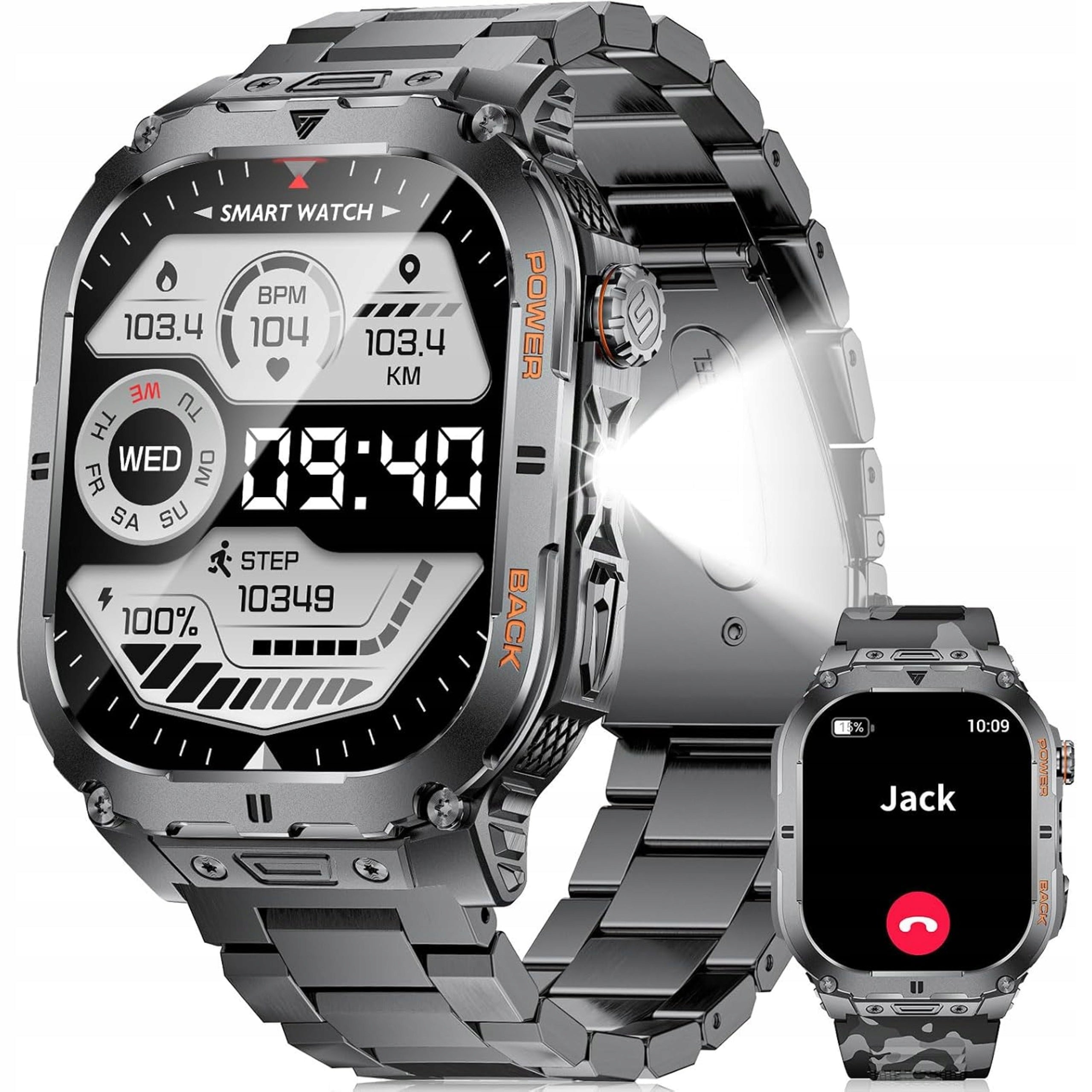 Smartwatch Men's Sports AMOLED With LED Flashlight Monitor Heart Rate GPS LIGE EF9