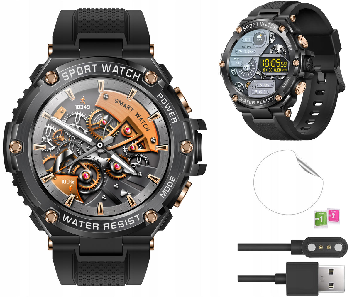 Smartwatch Men's watch HUGE BATTERY 800mAh LARGE DIAL BLACK