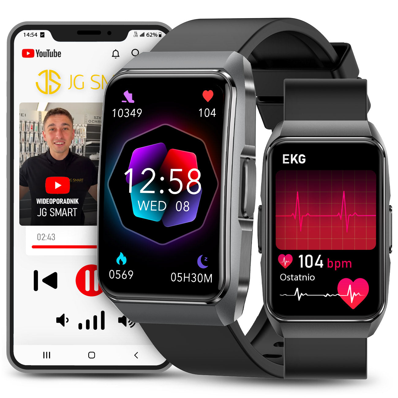 Smartwatch - Menu PL | ECG Oxygen Pressure Measurement BMI Conversation Notifications