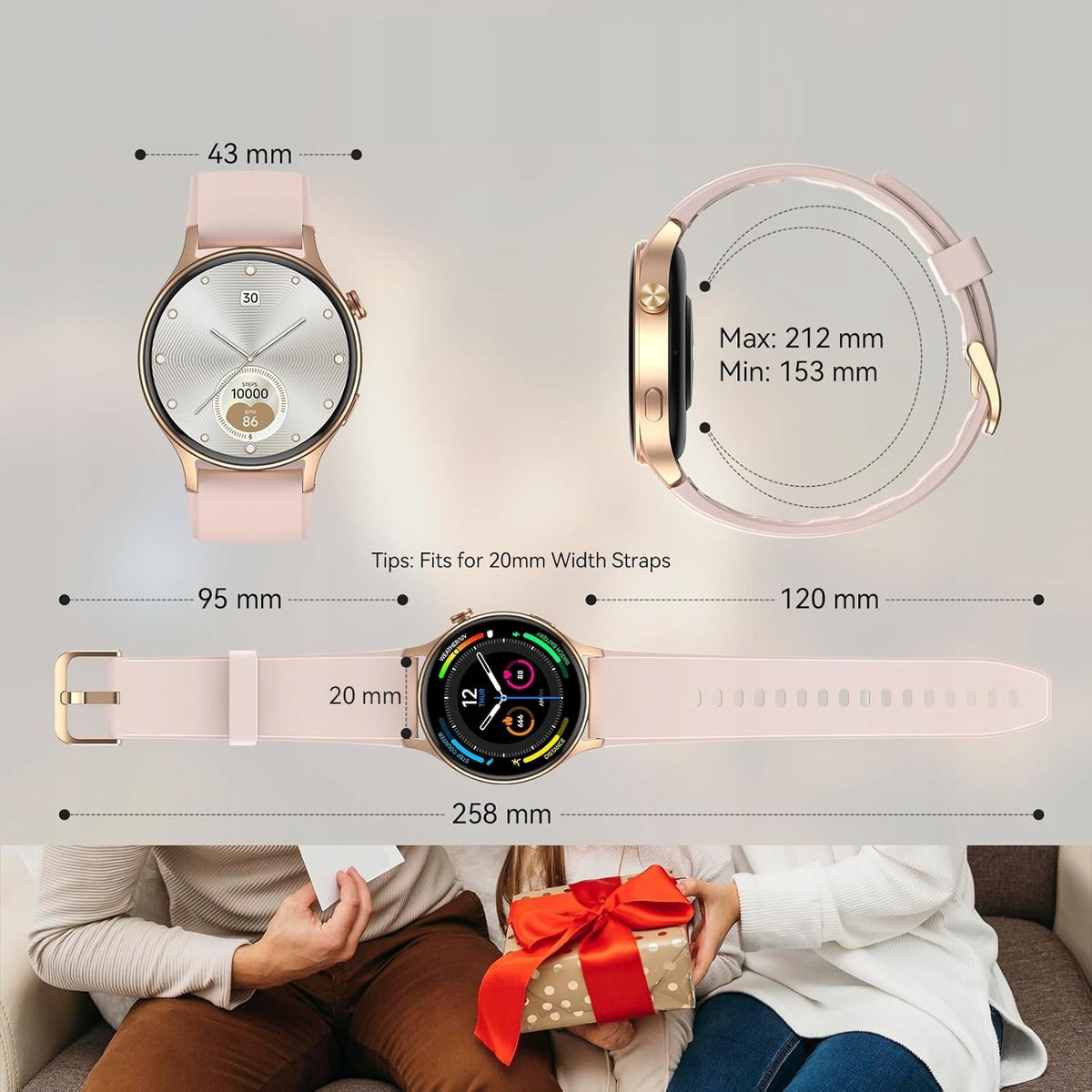 Smartwatch Motsfit 1,32" AMOLED Sleep Monitor IP68 Gold/Peach Brand no brand