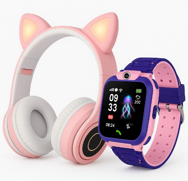 Smartwatch Pink (GPS,Locator, Camera,SIM) + LED HEADPHONES CAT EARS