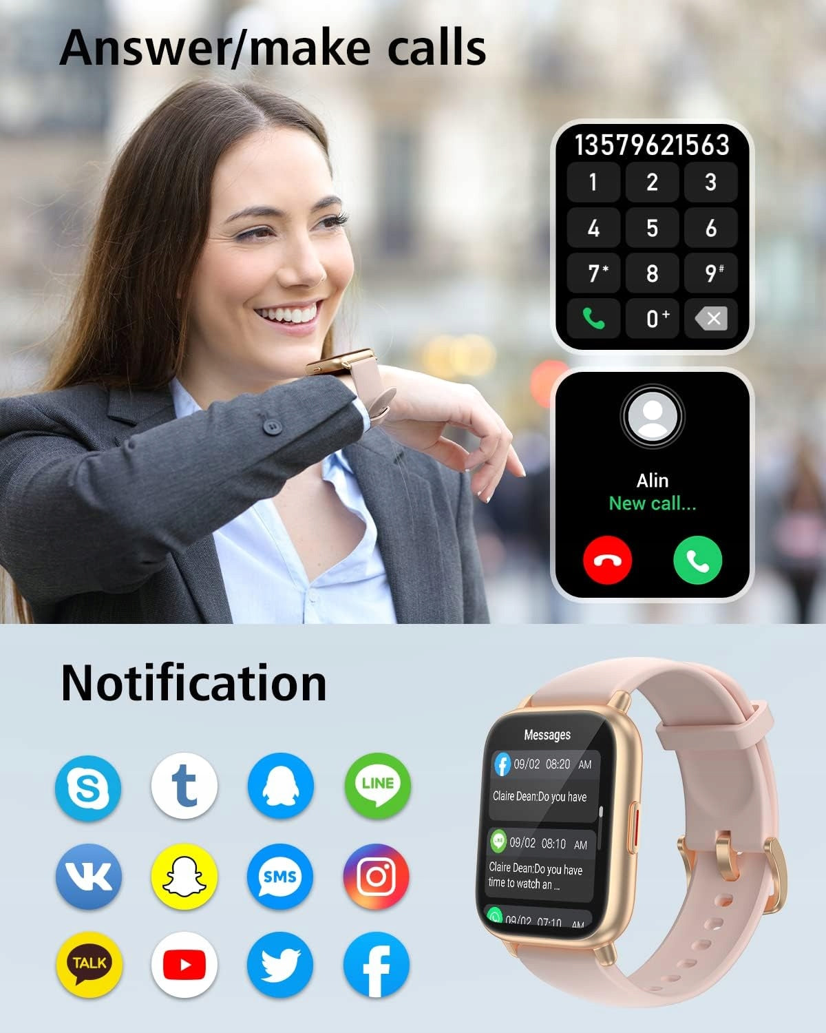 Smartwatch RUIMEN Gold- Pink Color gold