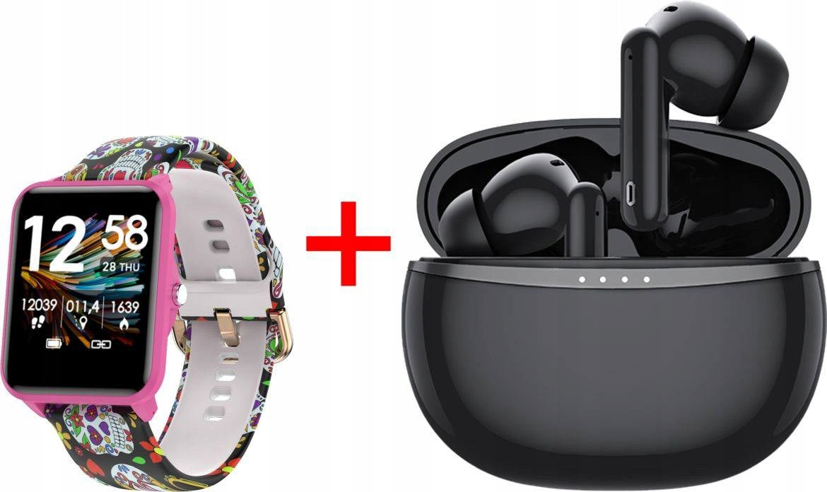 Smartwatch Set Bemi KIX-M Pink + Headphones BT Bemi Tutti Black