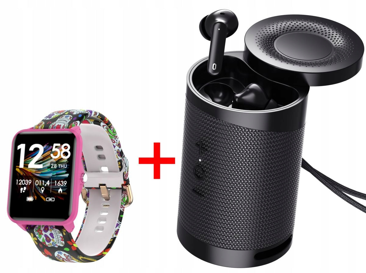 Smartwatch Set Bemi KIX-M Pink + Speaker/Headphone BT Bemi DUO Black