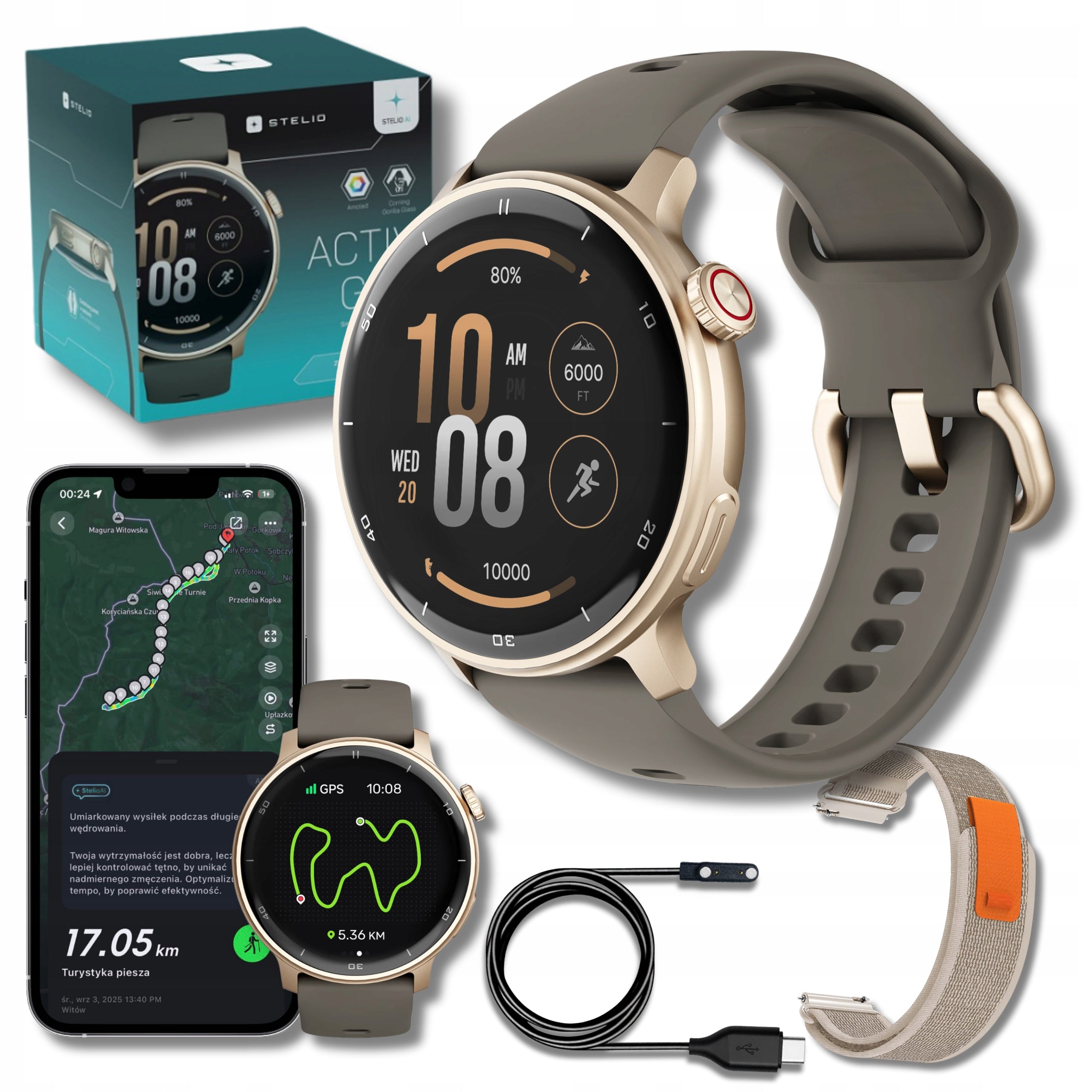 Smartwatch Sports Watch AI Aluminium AMOLED GPS Gold TALK 3 ATM