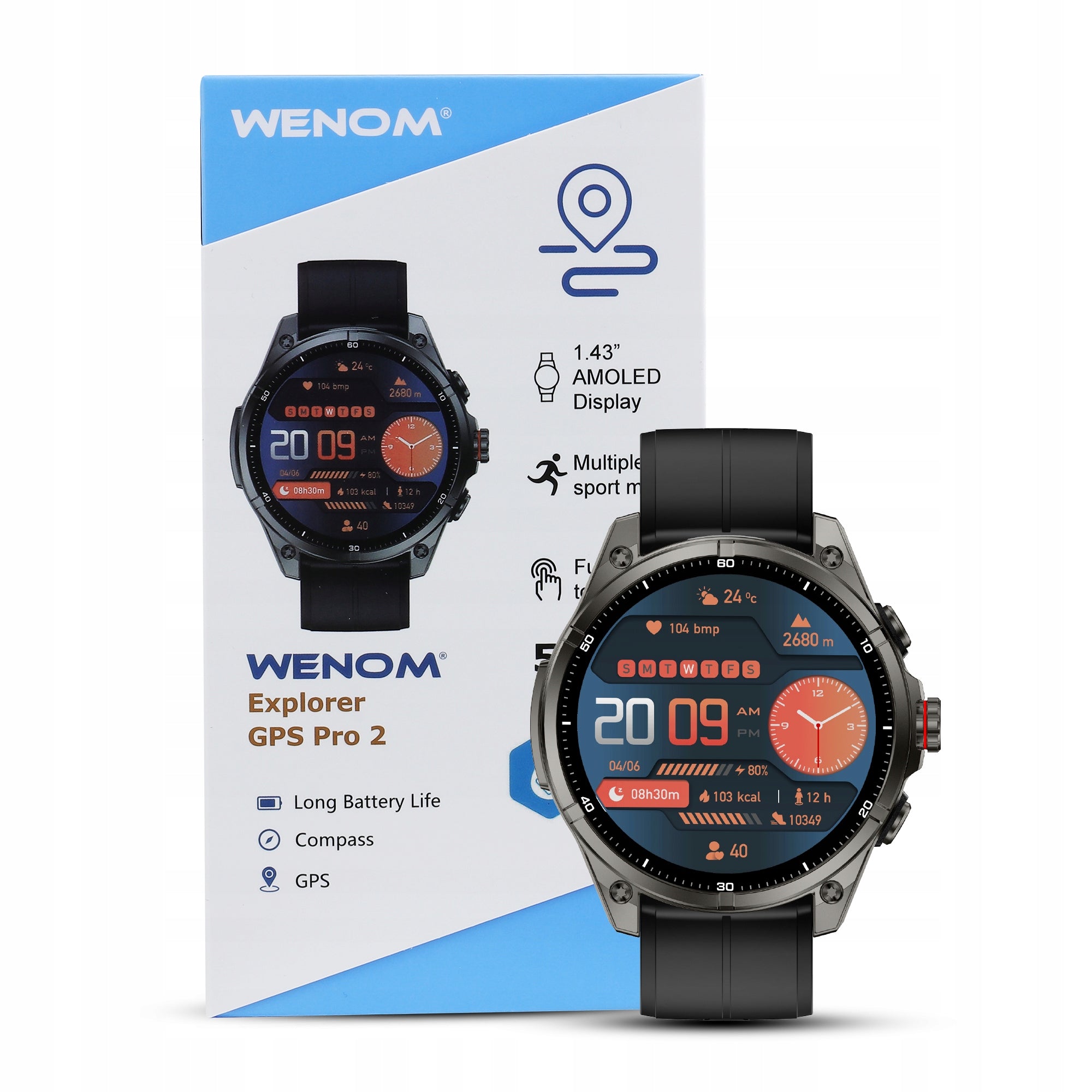 Smartwatch Sports Watch Wenom Explorer Pro 2 GPS black Brand Wenom