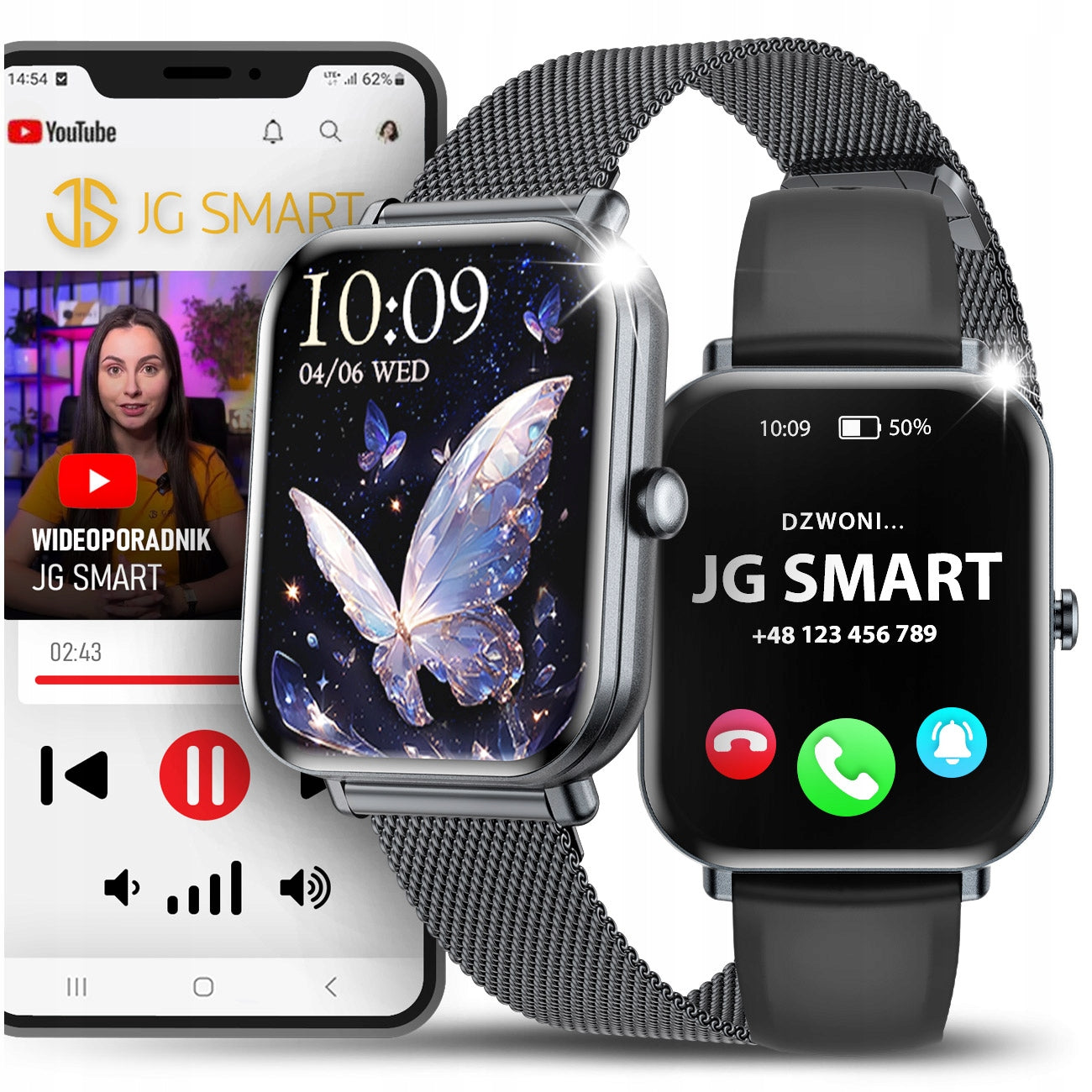 Smartwatch Watch Menu PL For Women + 2 Straps + Conversation Notifications