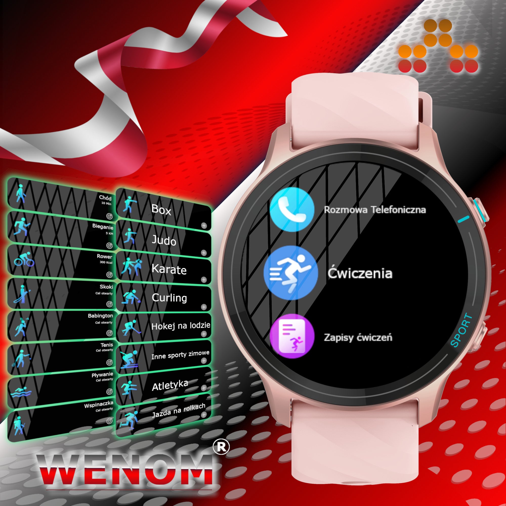 Smartwatch Wenom 2025 with call function, heart rate monitor, IP68 Menu PL Batteries included yes