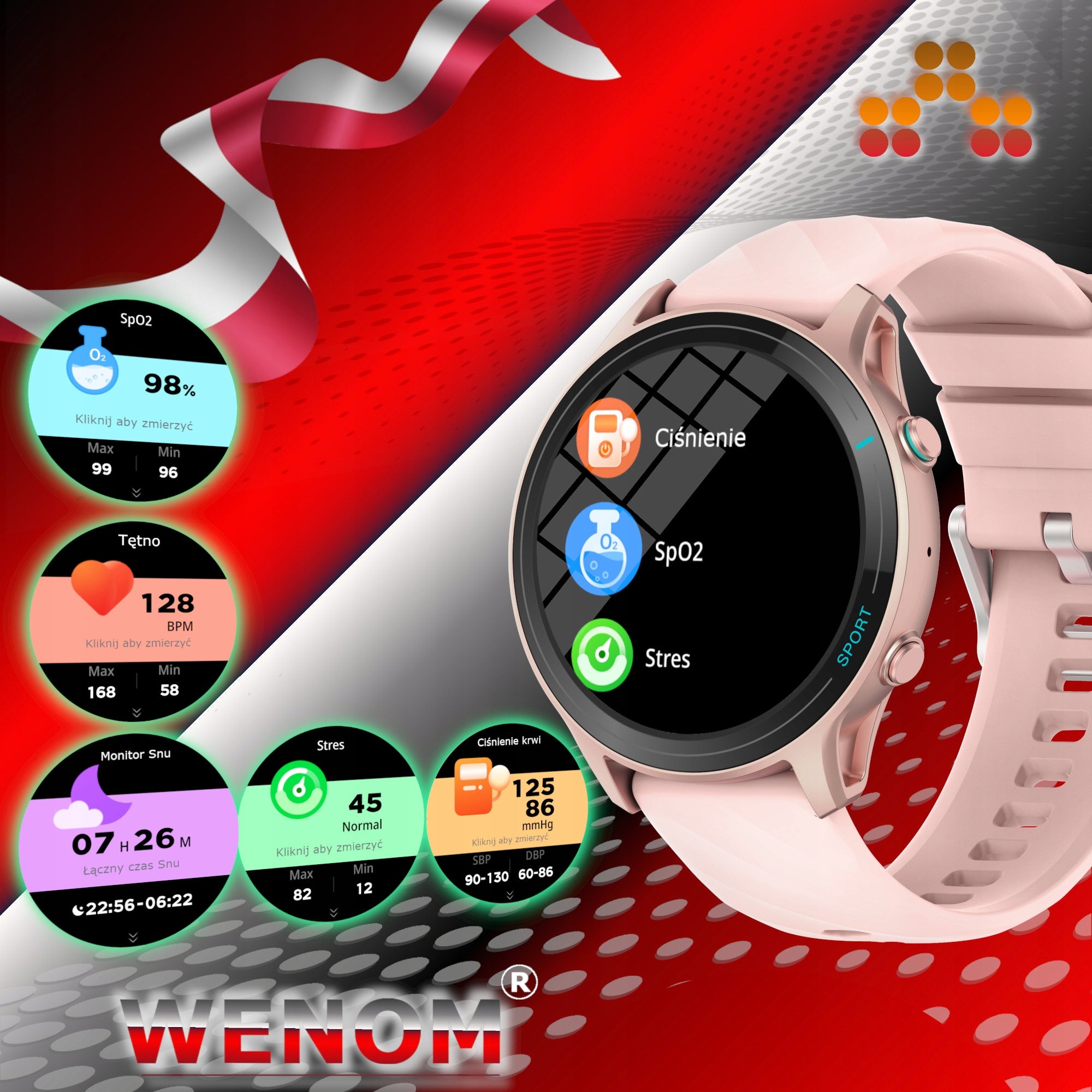 Smartwatch Wenom 2025 with call function, heart rate monitor, IP68 Menu PL Packaging status original