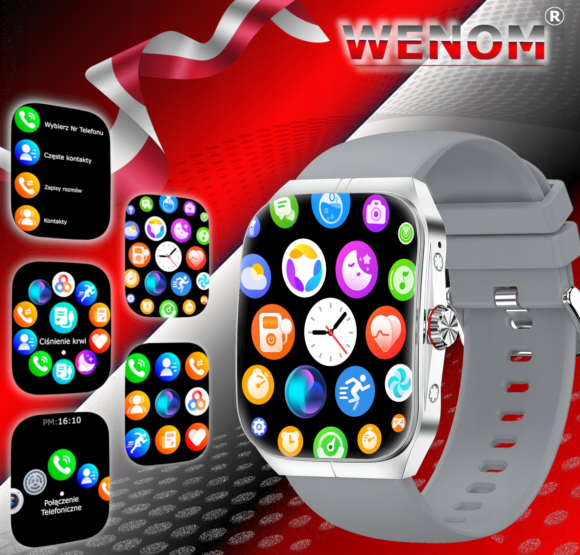 Smartwatch Wenom AMOLED Bluetooth Sports, Waterproof Menu PL Batteries included yes