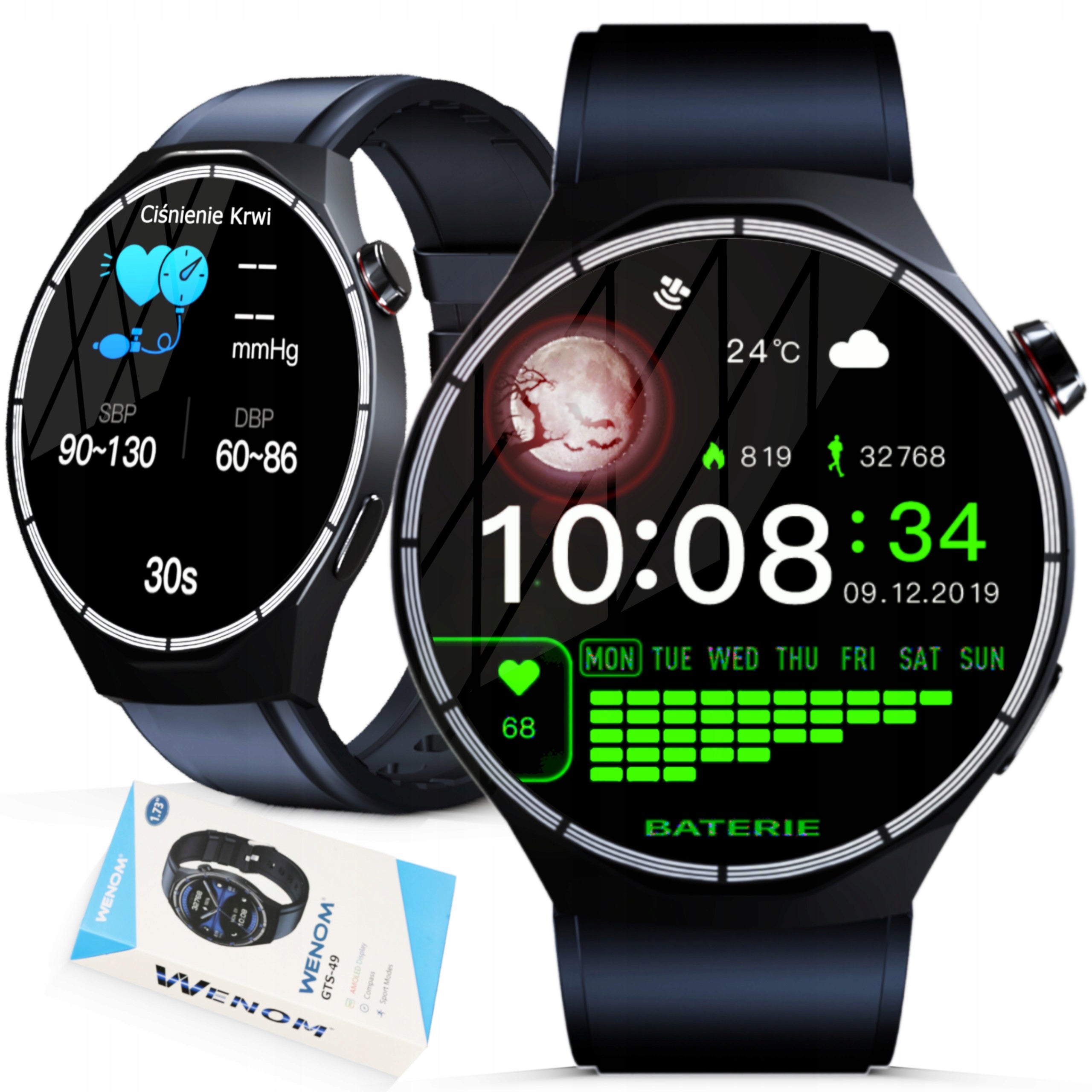 Smartwatch Wenom GTS-49 AMOLED 1GB BT Music Headphones Steps Pulse Pressure Packaging status original