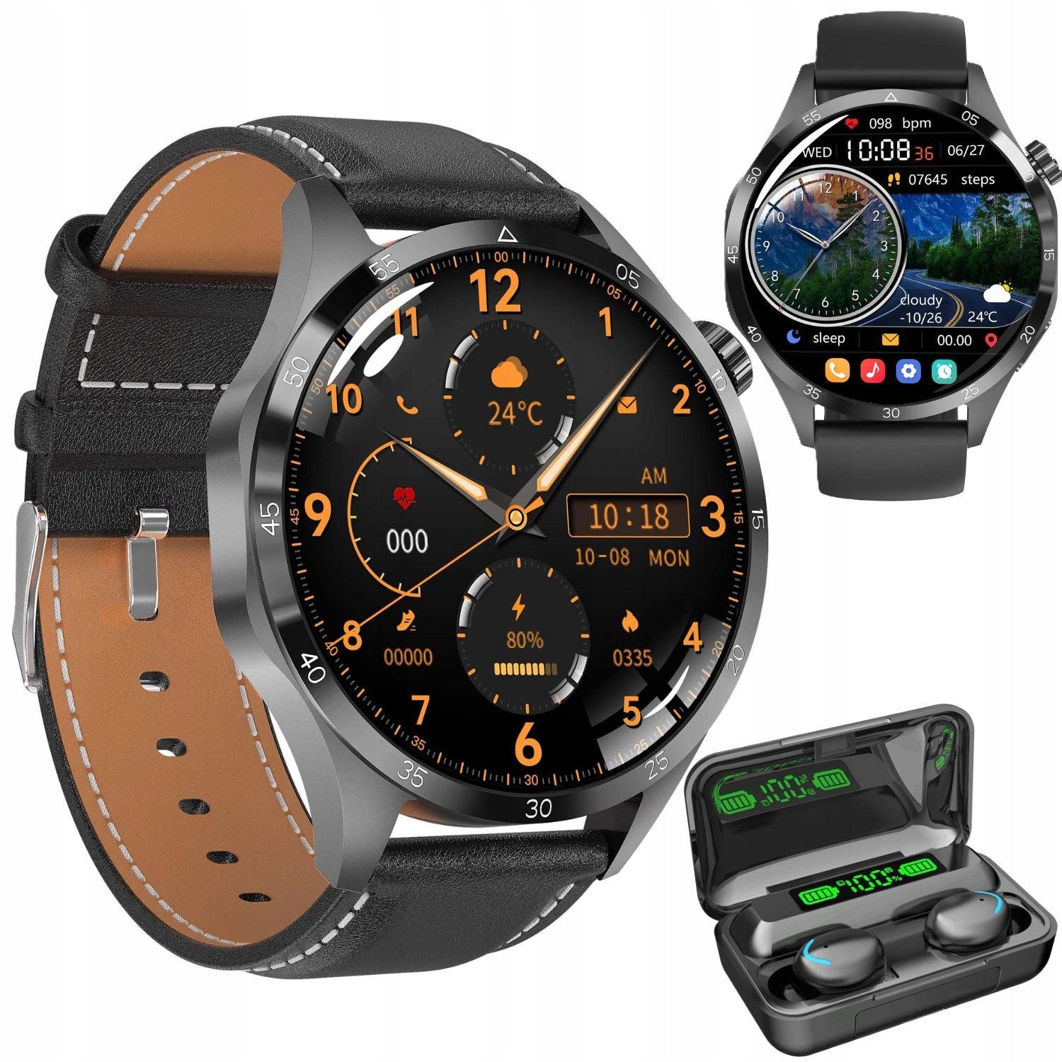 Smartwatch Women's Glucose Talk Pulse Pressure Two Straps + Headphones