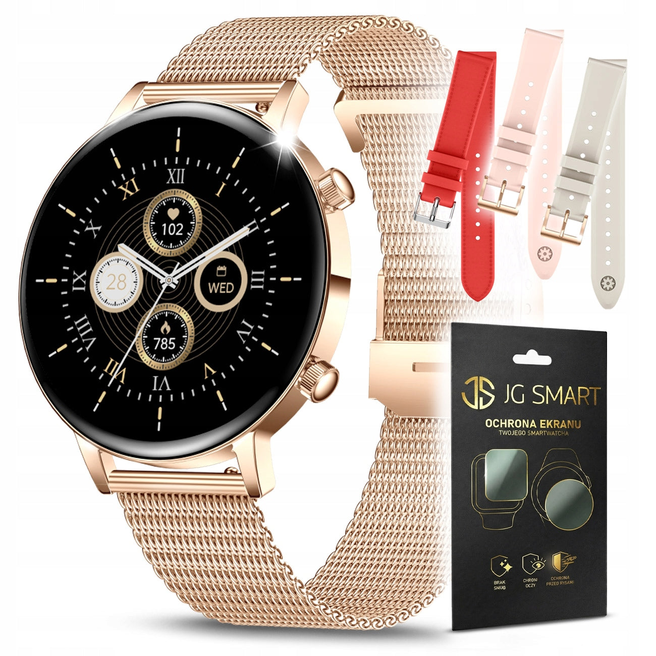 Smartwatch Women's WATERPROOF CONVERSATION HEALTH SPORT MENU PL + 4 stripes GOLD