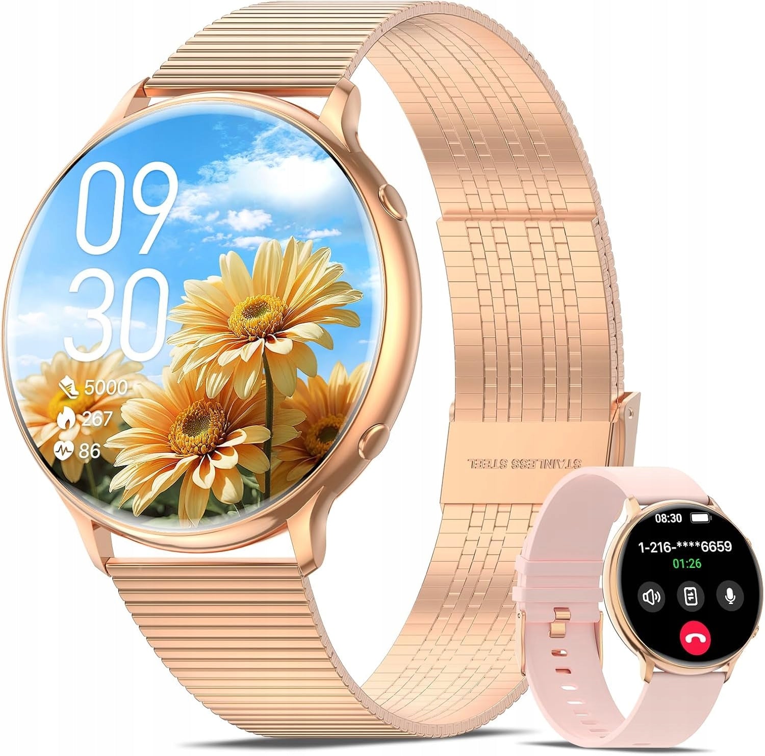 Smartwatch Women's gold pink 1,32" Gold - Conversations, Health Fitness sport