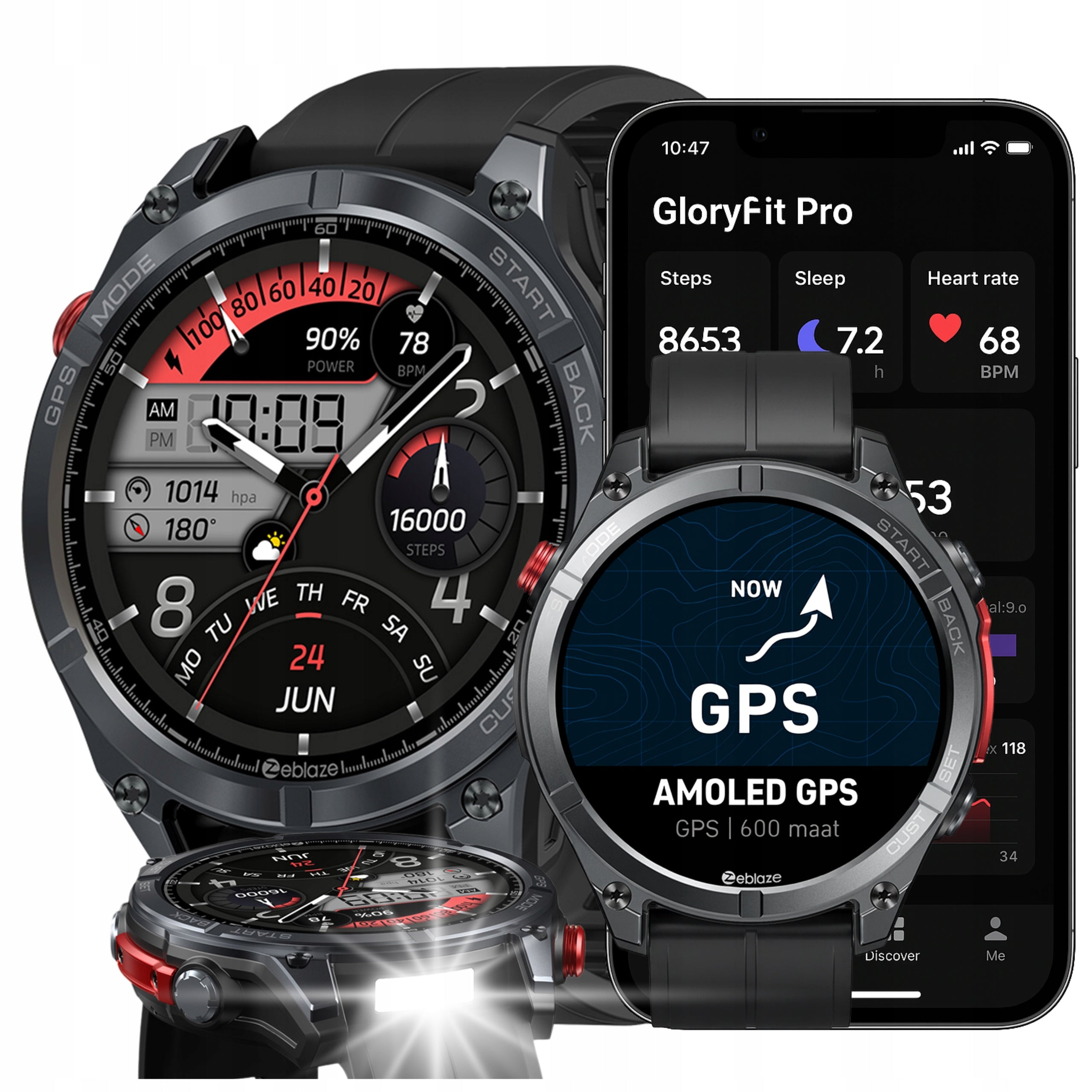 Smartwatch Zeblaze Stratos 4 Black GPS AMOLED sports waterproof 5ATM