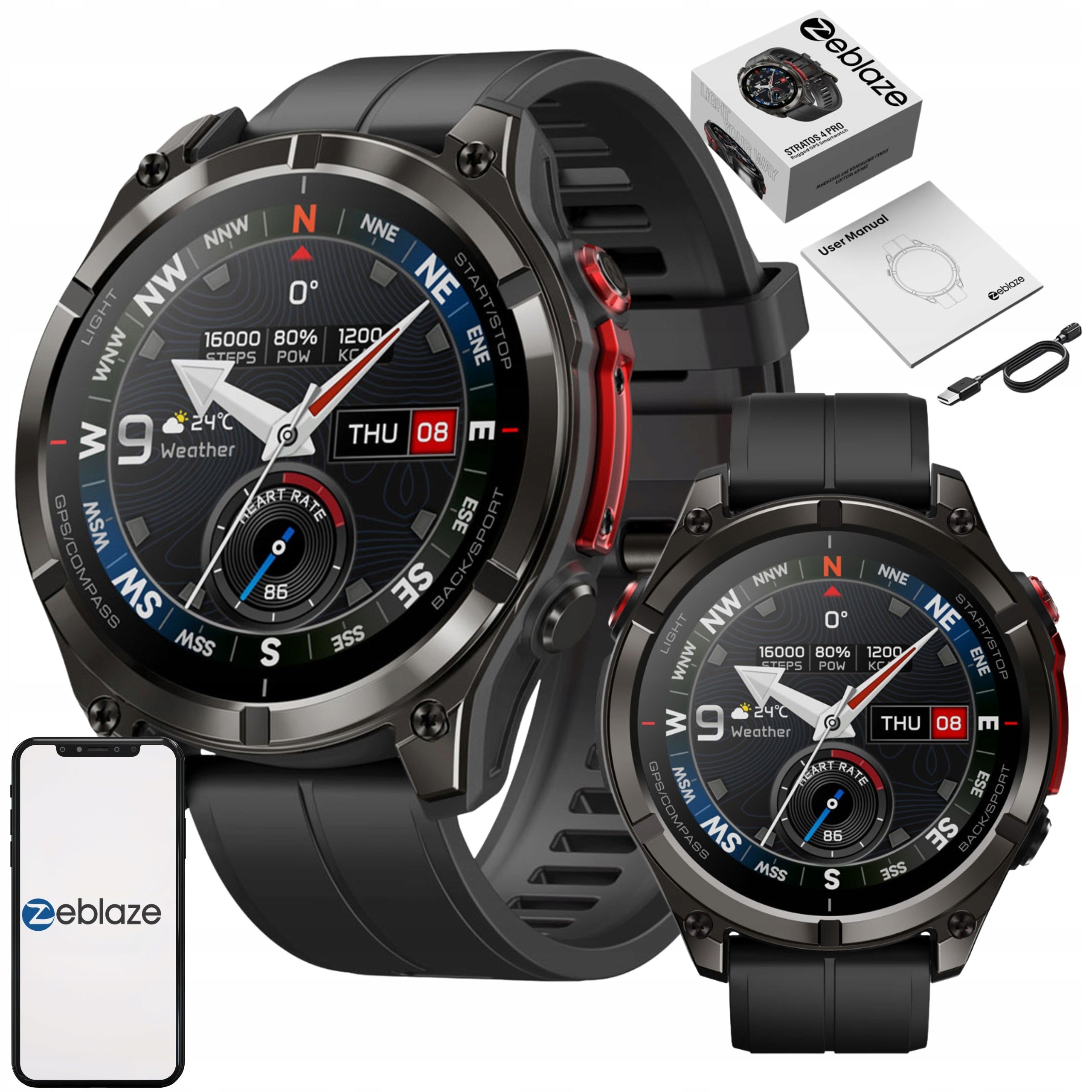 Smartwatch Zeblaze Stratos 4 Pro GPS Sports Watch AMOLED 500mAh Black