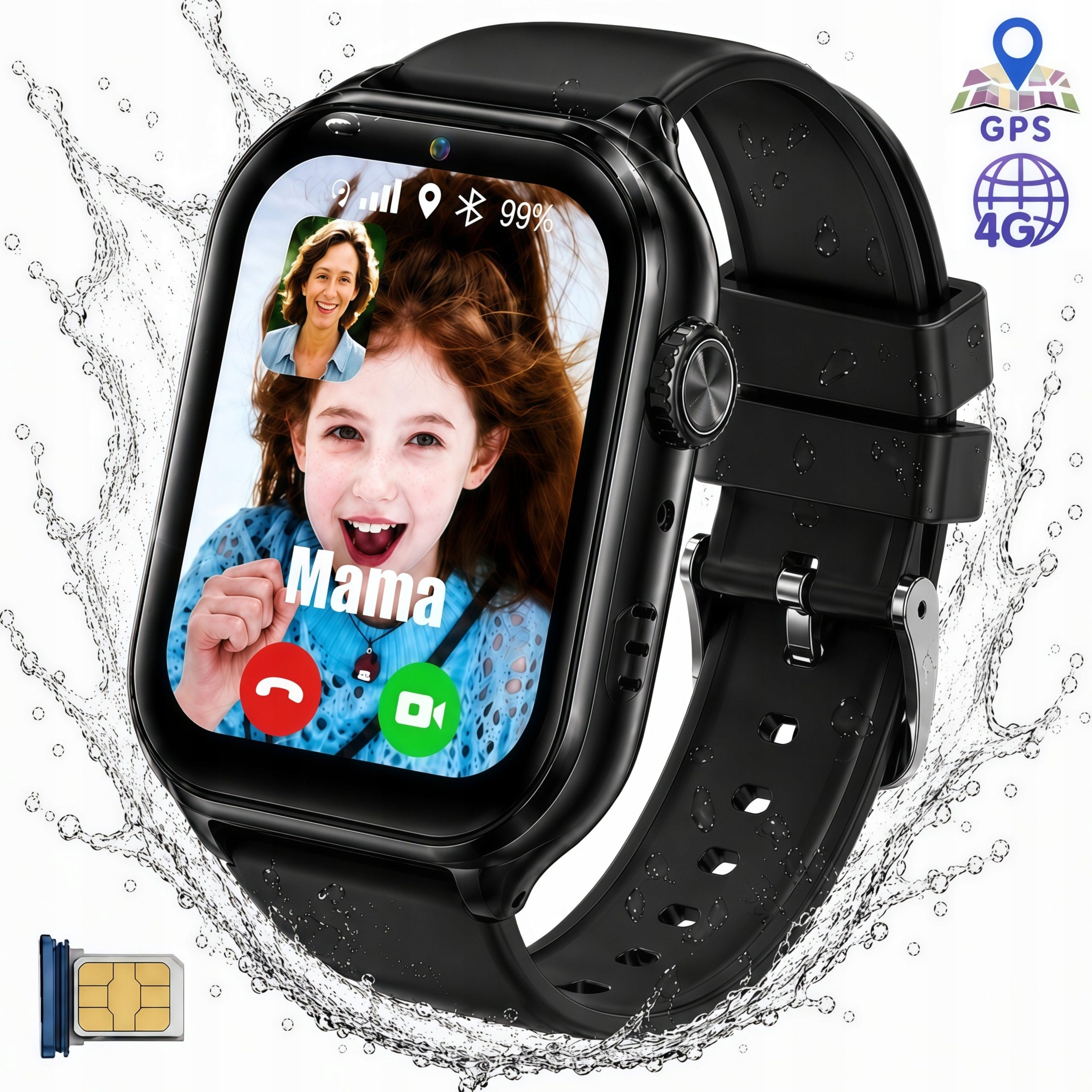 Smartwatch dziecięcy 4G GPS, 1,83", 8GB, IP67, SOS