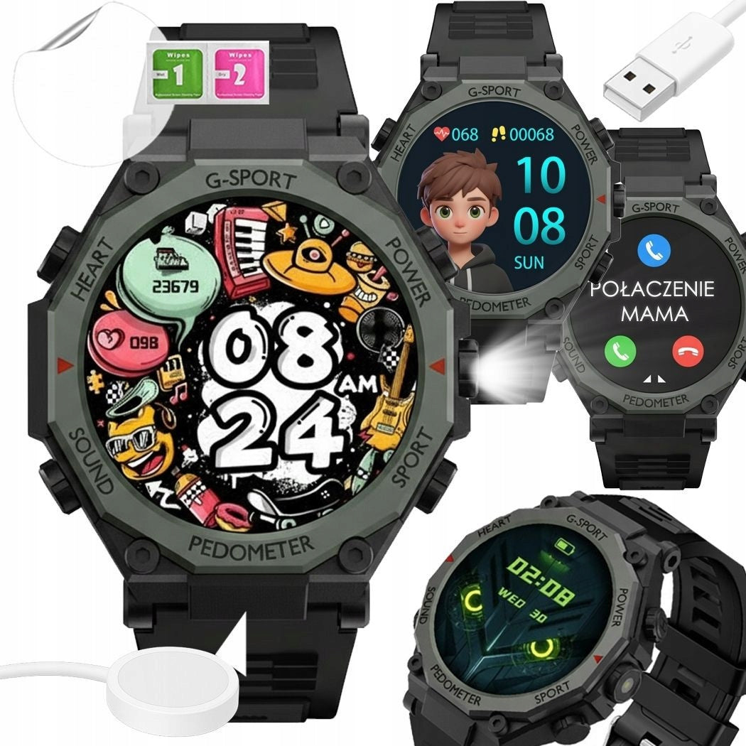 Smartwatch for boy talking Bluetooth steps LED screen PL flashlight