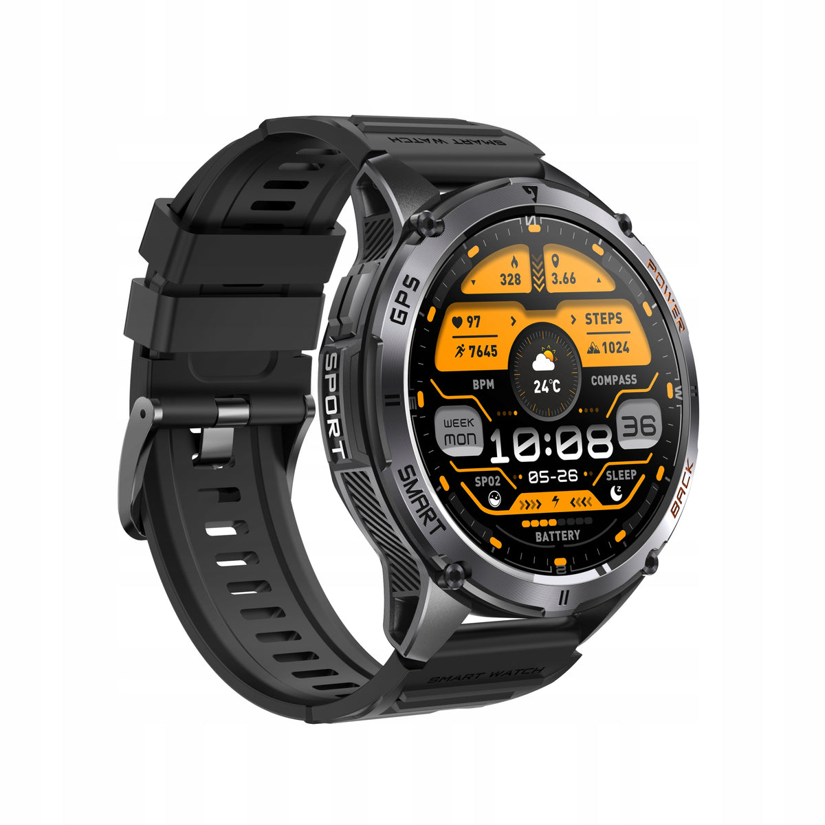 Smartwatch functions MENU pl waterproof flashlight GlacierX Orb Black Packaging status original
