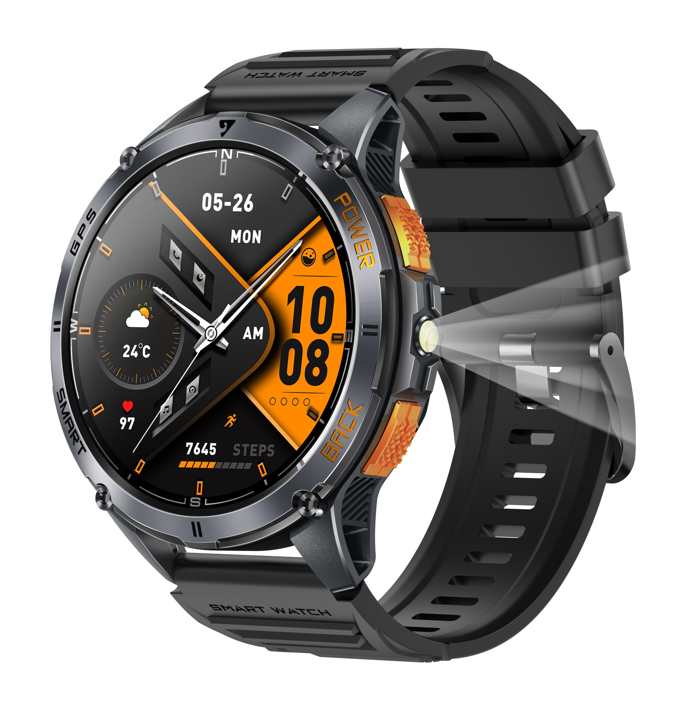 Smartwatch functions MENU pl waterproof flashlight GlacierX Orb Black