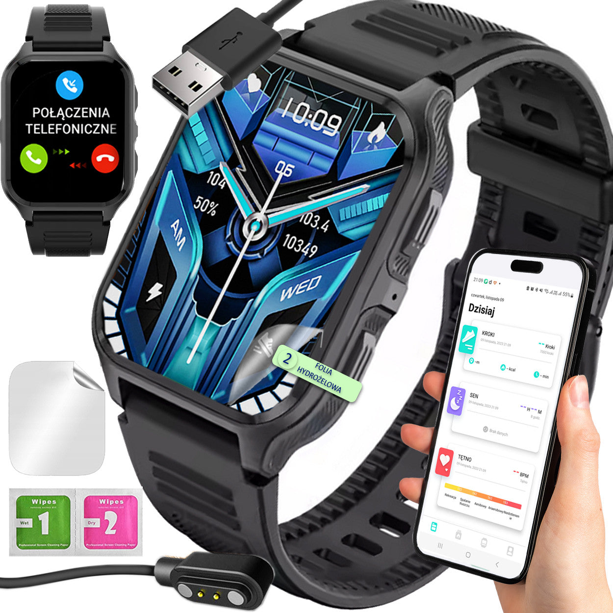 Smartwatch men's menu PL 300 mAh Bluetooth Call!! SMART WATCH PRO + FOLIA