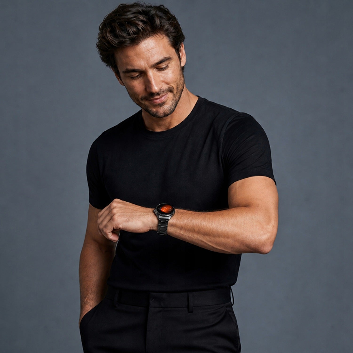 Smartwatch men's waterproof watch with bracelet large Forever black steel Manufacturer code GSM274193