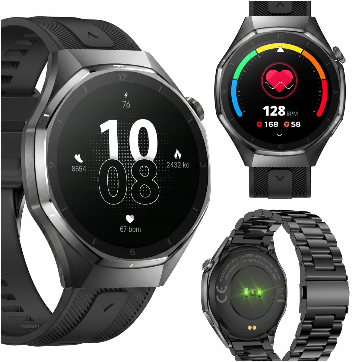 Smartwatch men's waterproof watch with bracelet large Forever black steel