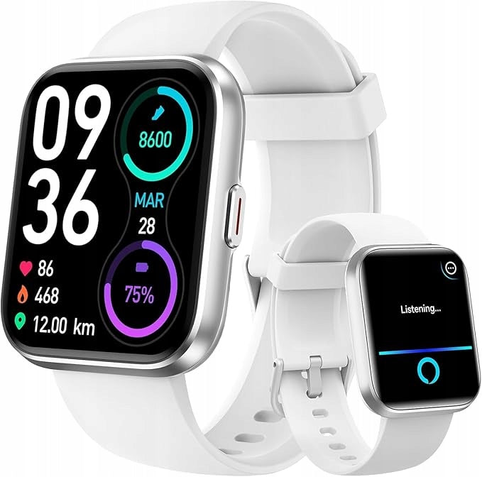 Smartwatch with Phone Function and Alexa Built-in, 1,8'' White