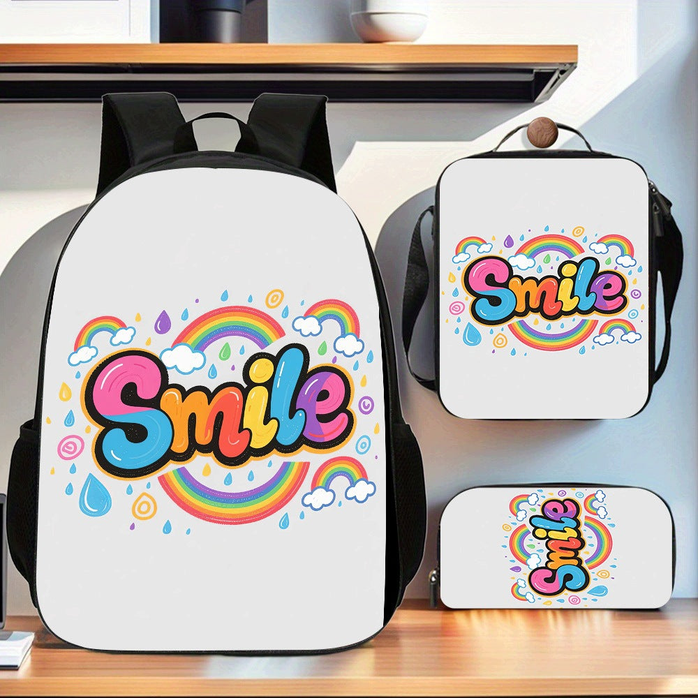 Smile 3-Piece Backpack Set: Polyester Computer Bag, Crossbody Bag, Pen Case