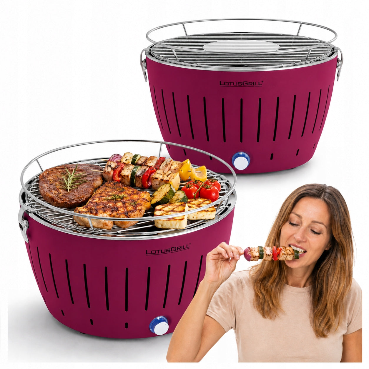 Smokeless Charcoal Grill LotusGrill Classic Garden Plus Bag Color Fuchsia