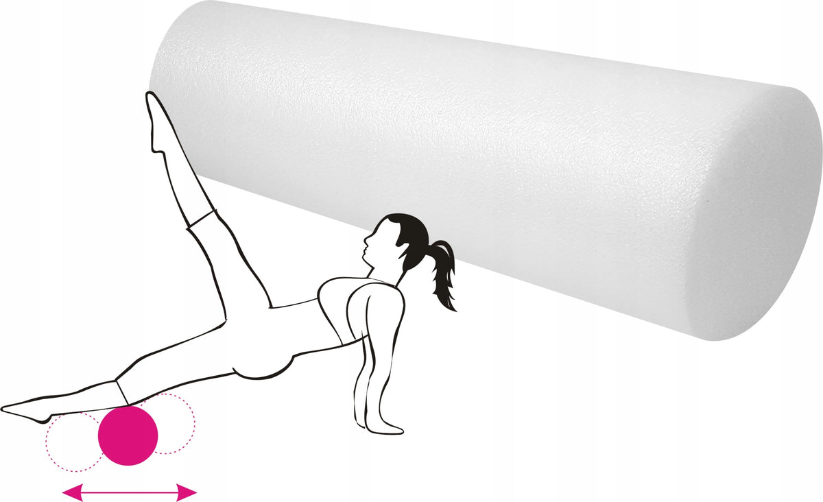 Smooth roller for exercise, massage, Pilates, roller white 60x15 cm