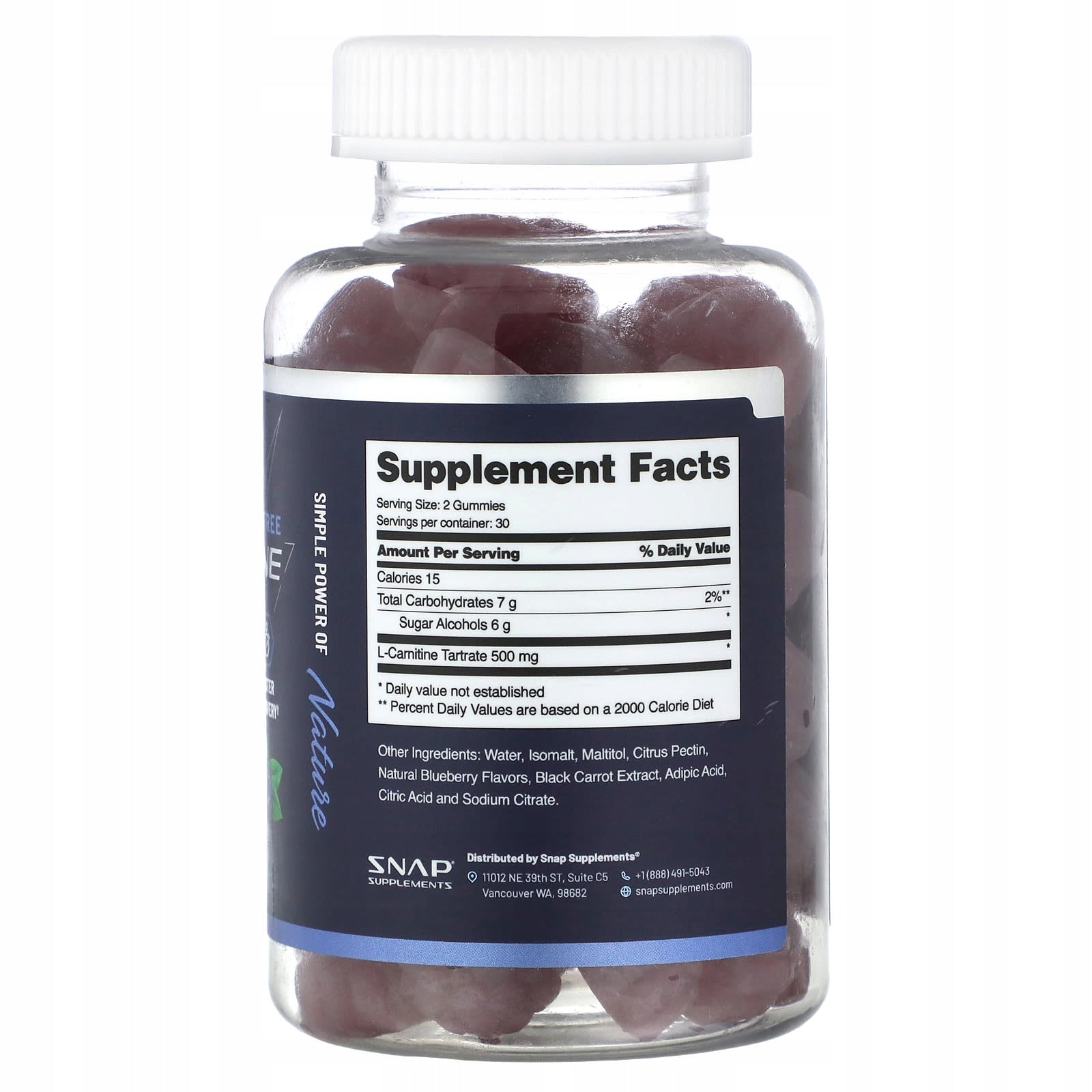 Snap Supplements, Jelly with L-carnitine, without sugar, blueberry, 60 jellies (250 Expiration date at least 3 months from the date of purchase