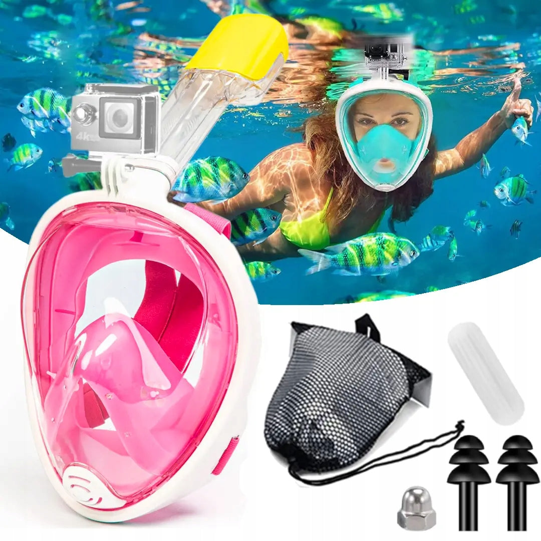 Snorkeling Mask Full Face Diving Mask L/XL Pink + Work