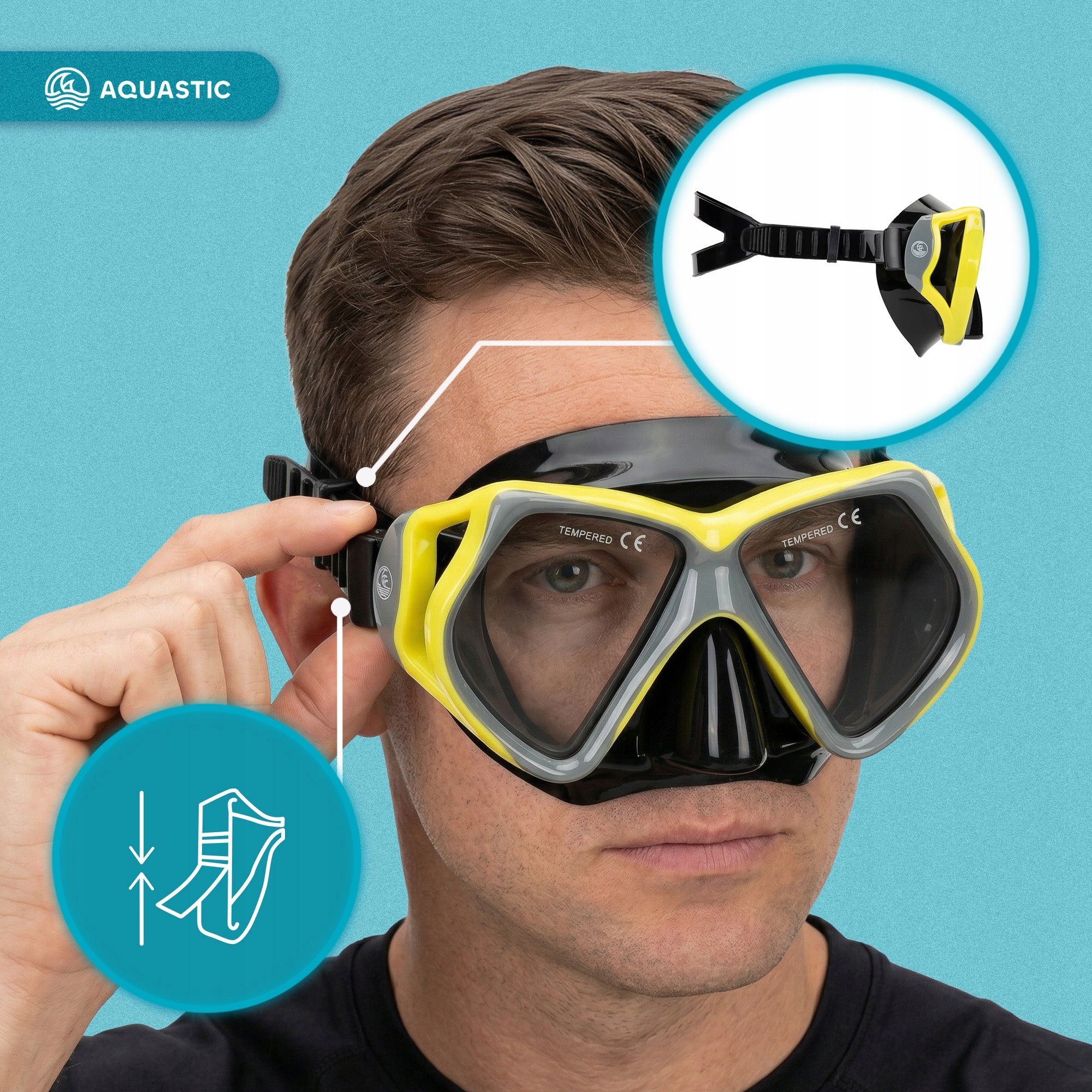Snorkeling mask AQUASTIC Shoal grey Kind glasses